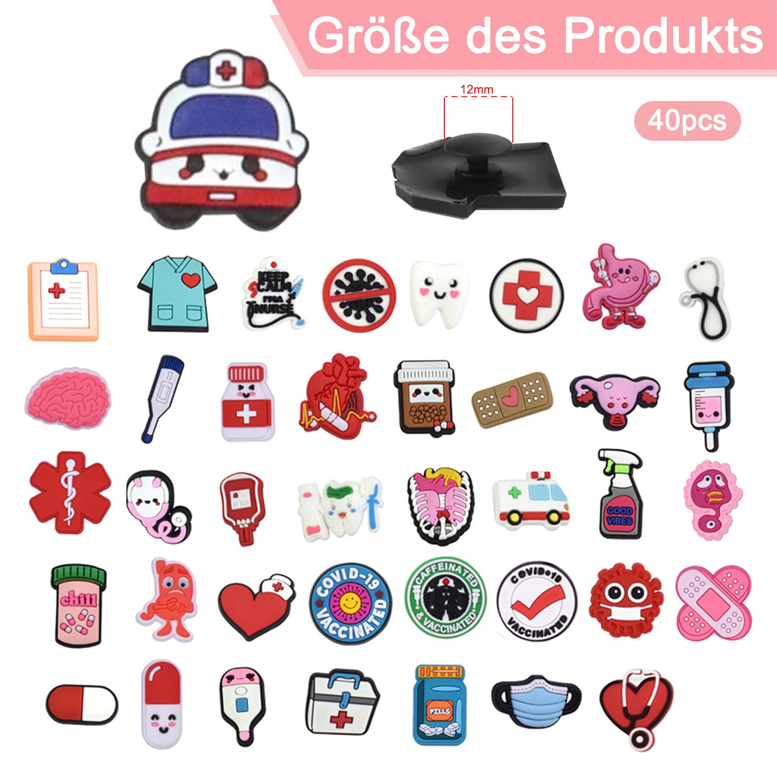 Wtyki do butów dla pielęgniarki, 40 sztuk, przypinki Crocs, ozdoba do butów dla dzieci, ozdoba do butów, ozdoba butów, PVC