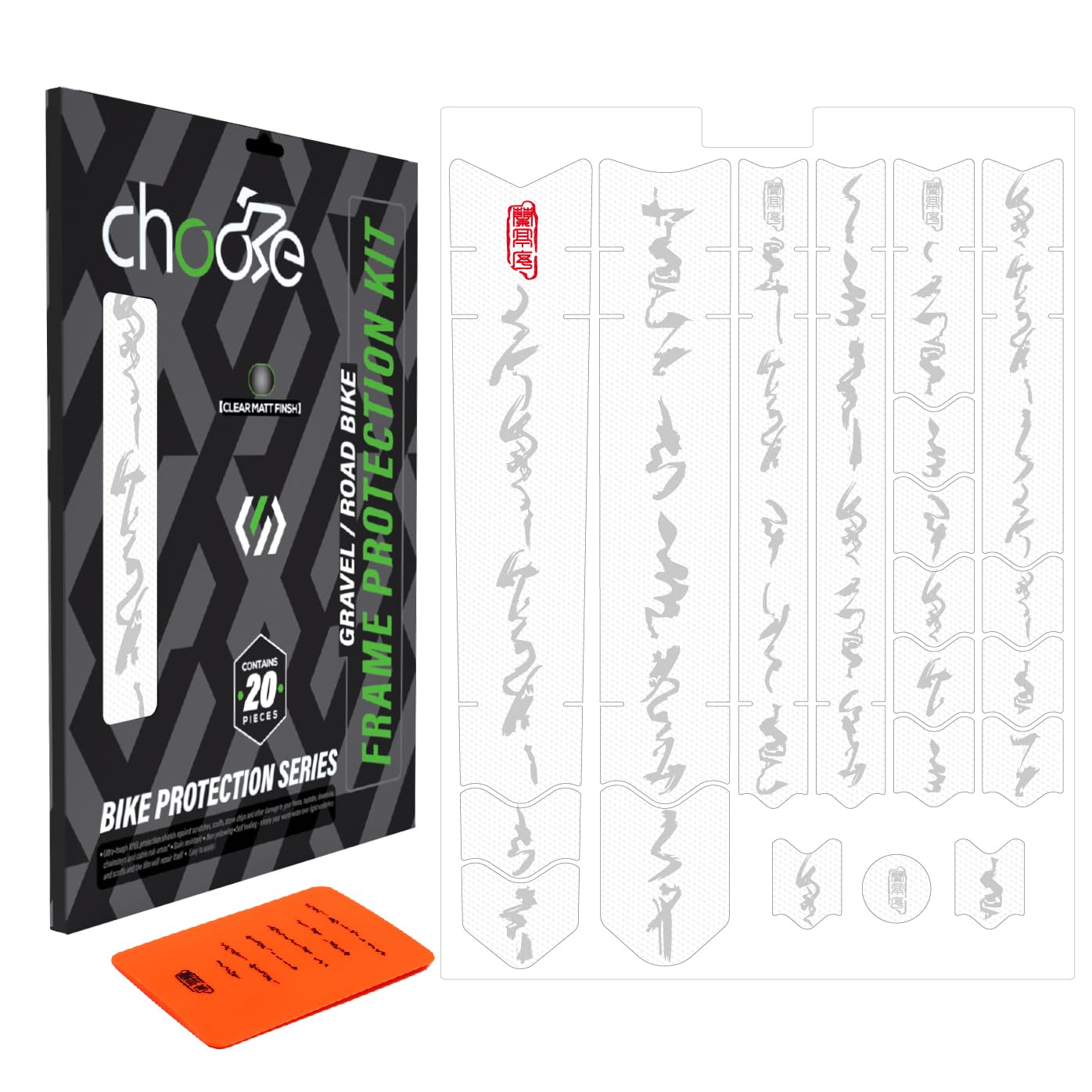 CNC Road/Gravel Bike Frame Protection kit,20Pcs Total Bike Frame Protector Sticker-Frame Guard Tape Wrap Film for Top/down Tube,Seatstays,Chainstay,