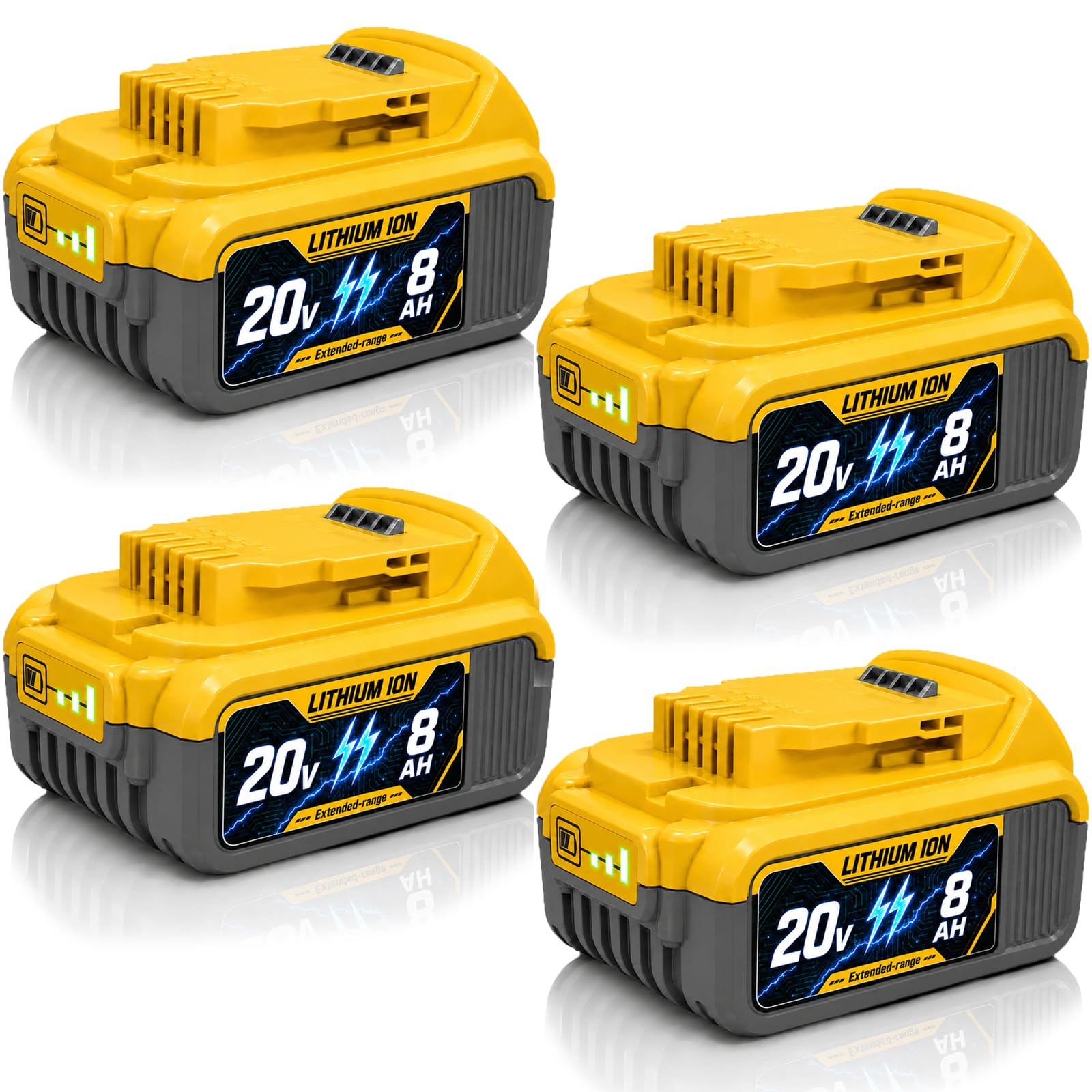 SANIU Paquete de 2 baterías de repuesto de 8000 mAh para Dewalt 20 V MAX de iones de litio, compatible con herramientas eléctricas inalámbricas Dewalt de 20 voltios DCB208 DCB207 DCB206 DCB204 DCB201