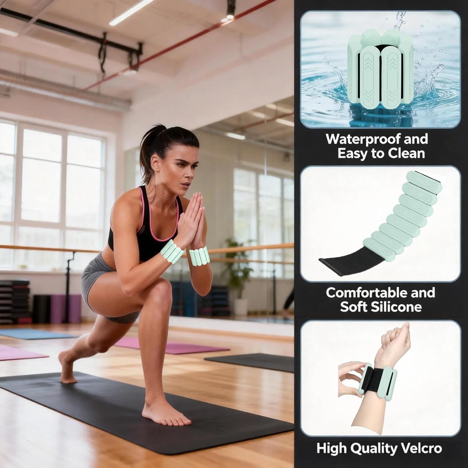 Wrist & Ankle Weights for Women Men, 1lb/2lb/4lb Set of 2 - Adjustable Wearable Weighted Bands, Waterproof Silicone Arm & Leg Weights for Pilates, Yoga, Walking, Dance, Home Workout & Gym