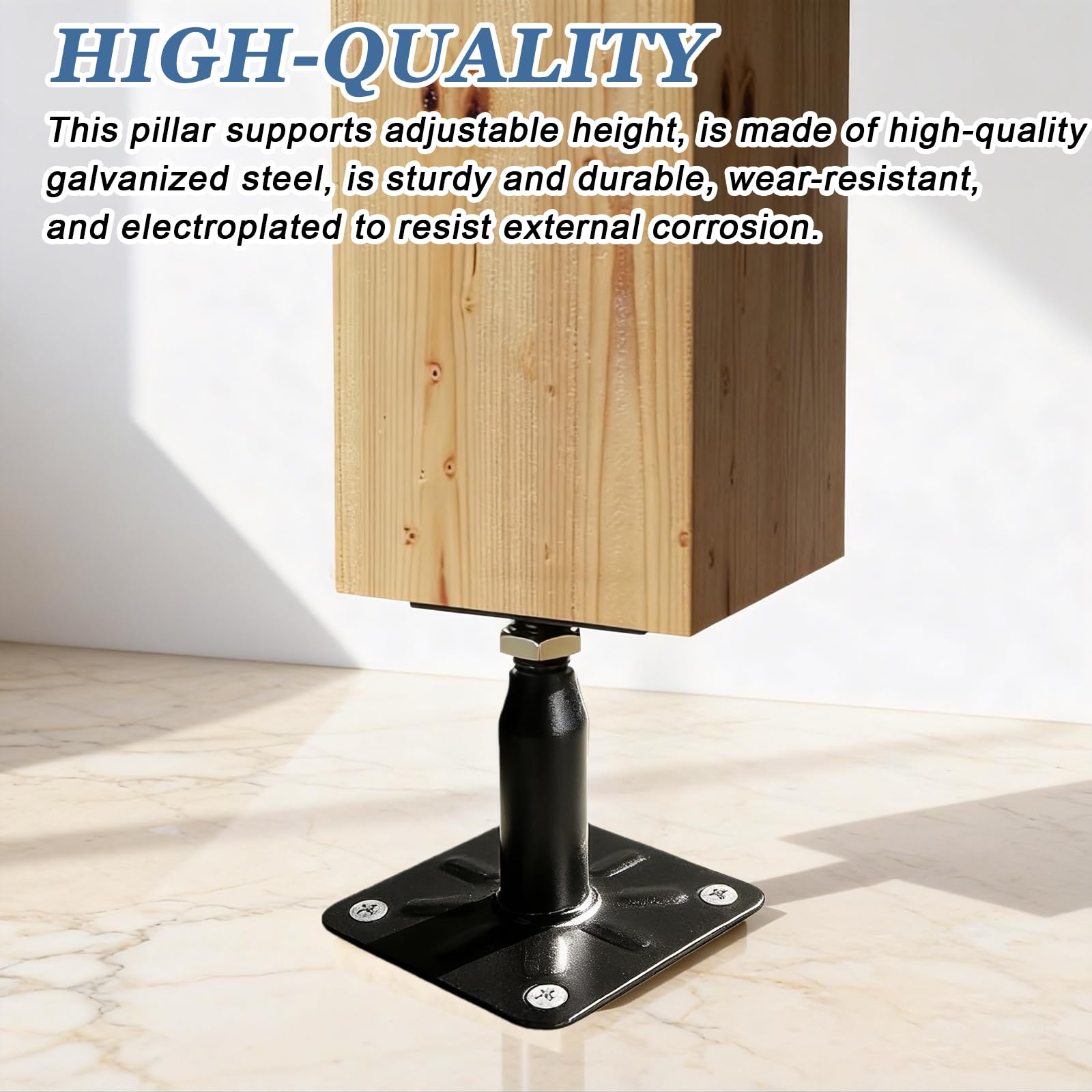 4 soportes para postes, 100-150 mm, galvanizados, altura ajustable con 16 tornillos, acero galvanizado, pie de apoyo para terrazas, vallas, refugios, garajes, pérgolas, trabajos de construcción