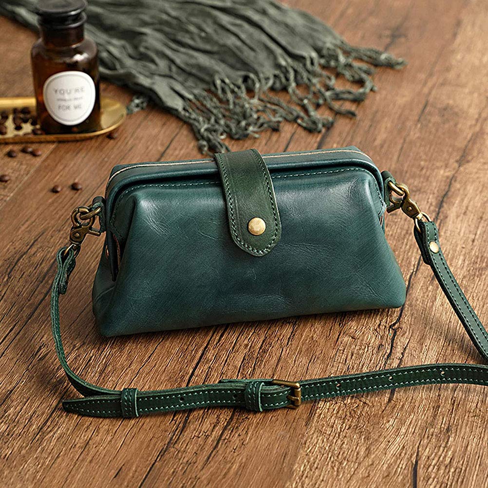 Retro Handgemachte Arzttasche Umhängetasche Damen Vintage Stil Leder Umhängetasche Umhängetasche (Grün)
