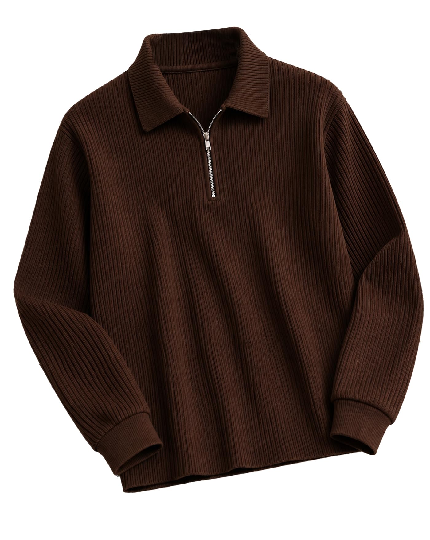 Buy AUSK Men's Cotton Blend Rib Knit Full Sleeve Polo T-Shirt (Brown) - Image 1