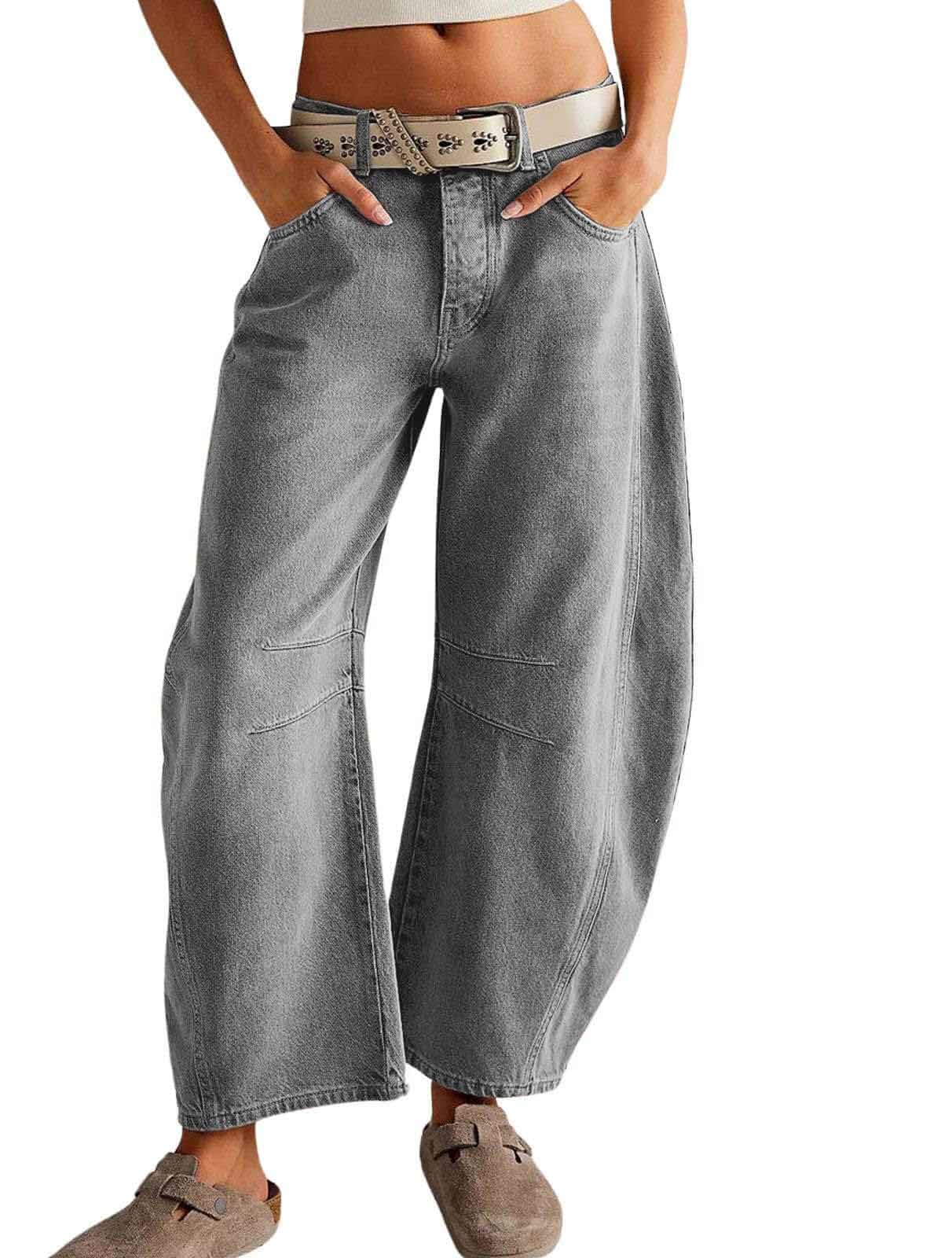 Womens Stretchy Mid Rise Barrel Jeans Vintage Loose Wide Leg Cropped Denim Pants Y2k Baggy Boyfriend Jeans Jeans · Regular