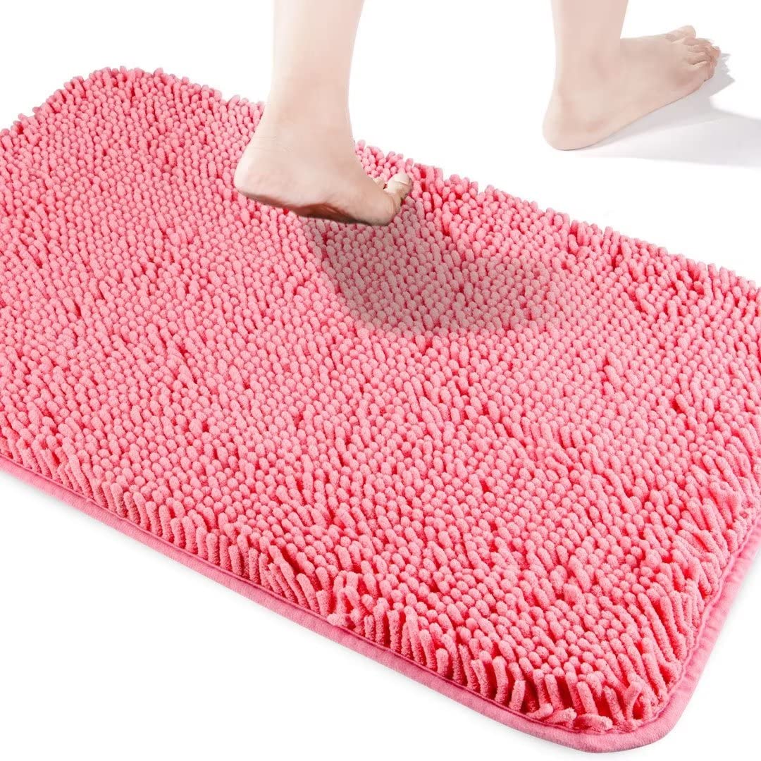 Yeaban Pink Bathroom Rugs โ Thick Chenille Bath Mats | Absorbent and Washable Bath Rug Non-Slip, Plush and Soft Rugs for Bathroom, Shower, Sink - 17" x 24" โ image 1