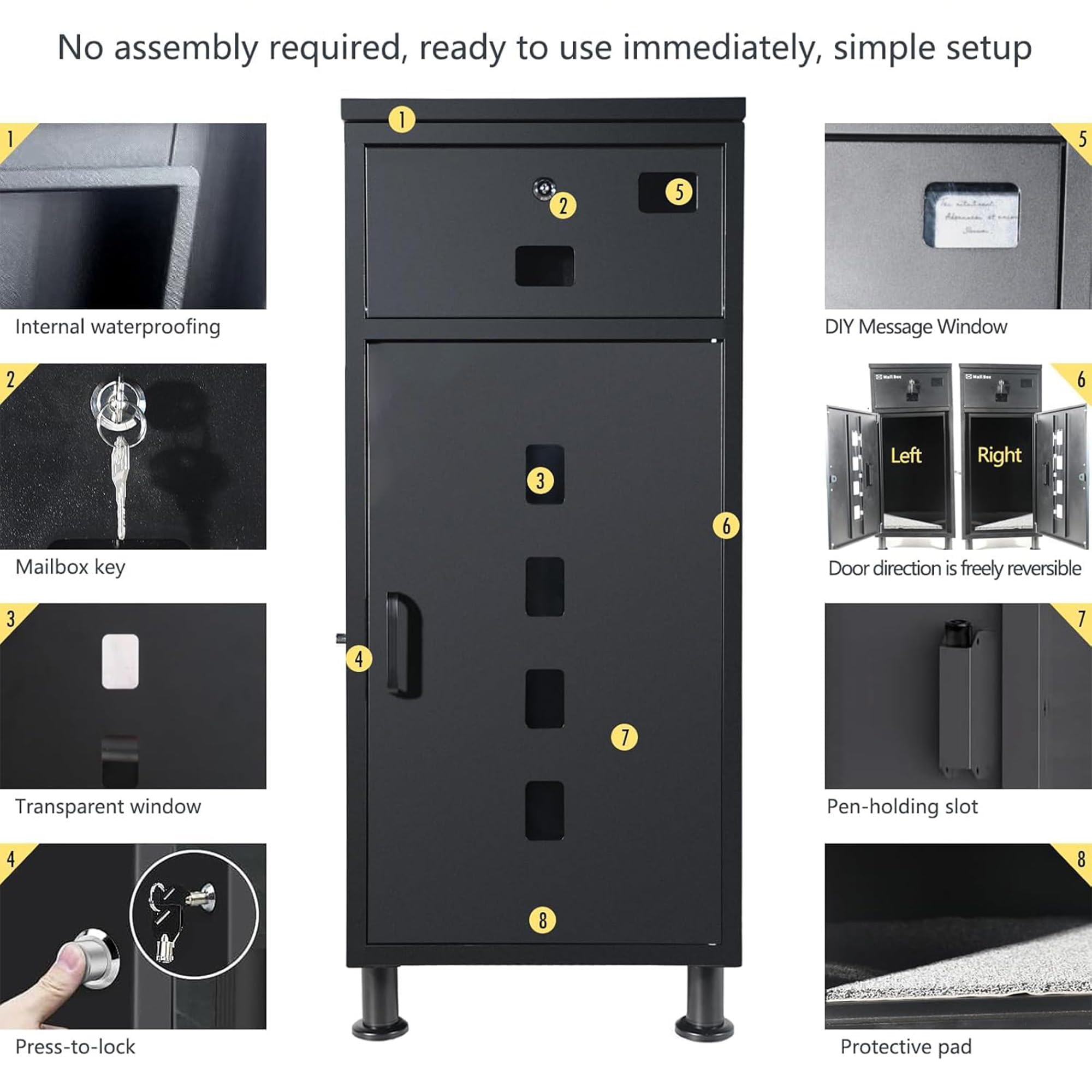 Briefkasten mit Paketfach 85x40x40cm Black/Grey Anti-Theft Protection 2 Keys