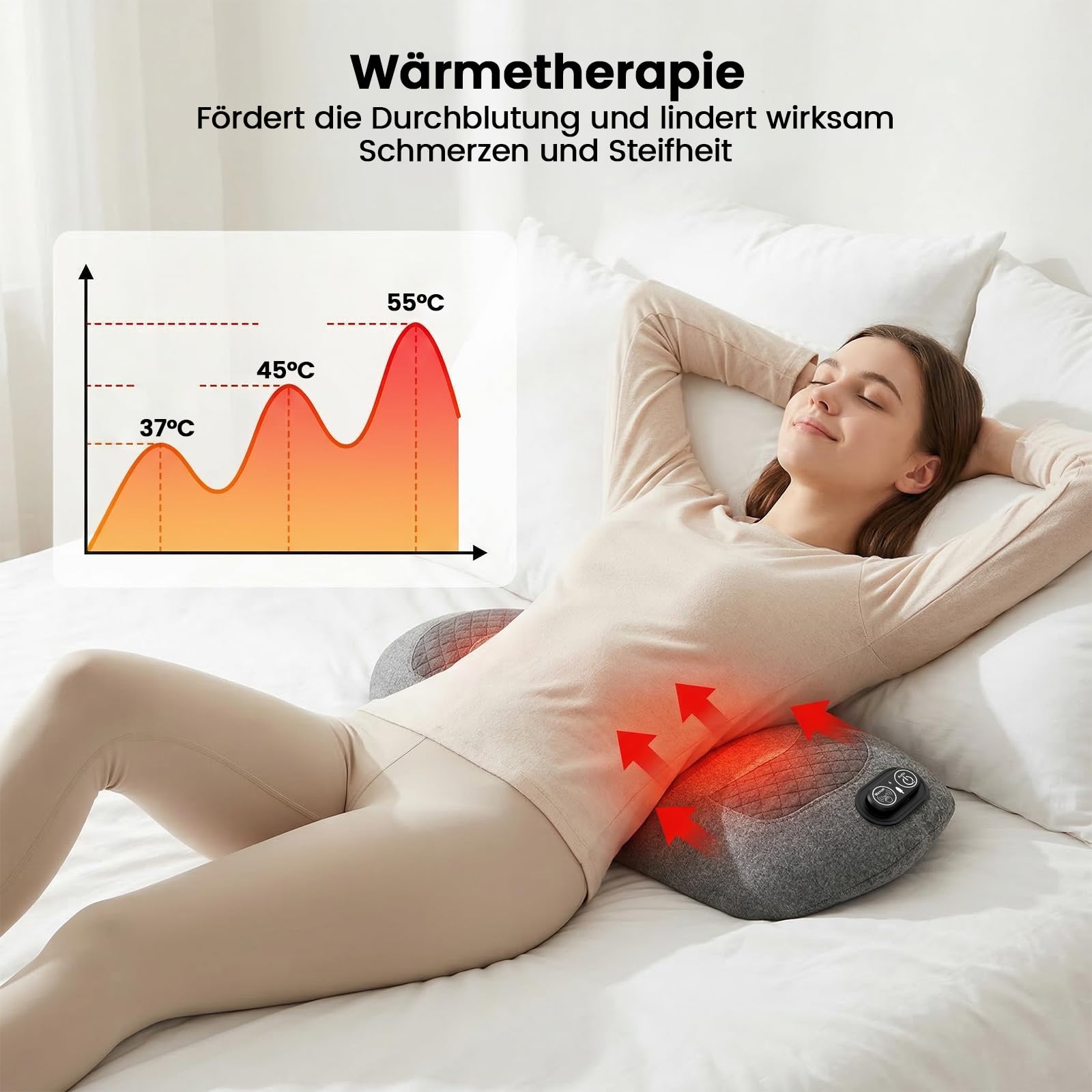 3-in-1 kabelloses Rückenmassagegerät für Rückenschmerzen | Wärme, Vibration & sanfte Traktion, geeignet für Ischias, nutzbar im Auto, Bett, Bürostuhl und auf Reisen