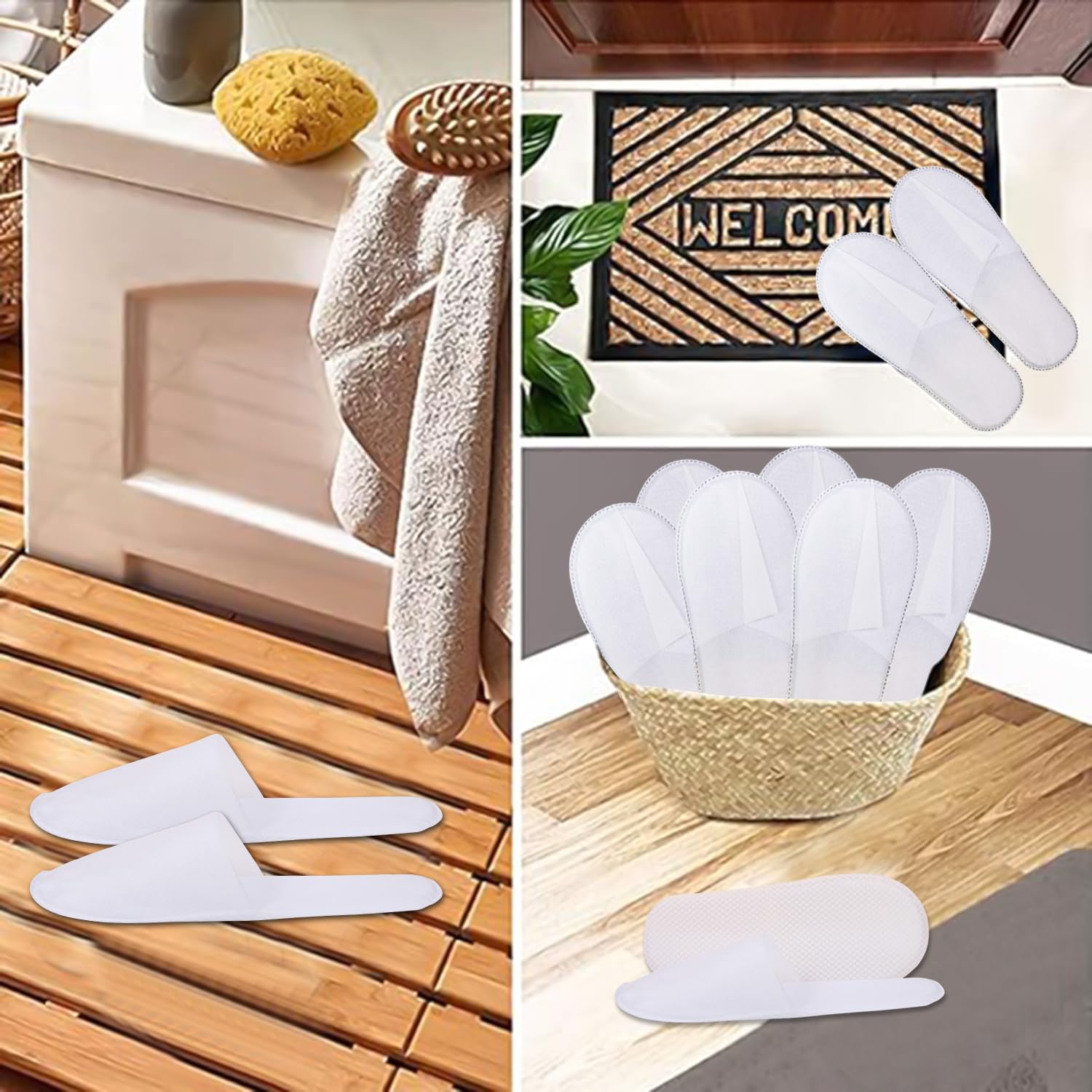 Pantofole Usa e Getta Antiscivolo, Chiuse, in Spugna Premium, Ciabatte Monouso per Hotel, Spa, Casa, Viaggi, Unisex, Lavabili, Misura Universale, 4 Paia