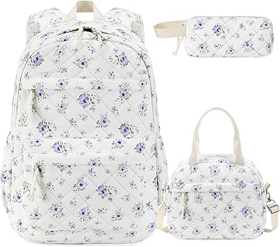 Quilted Backpack for Girls with Lunch Box Pencil Case