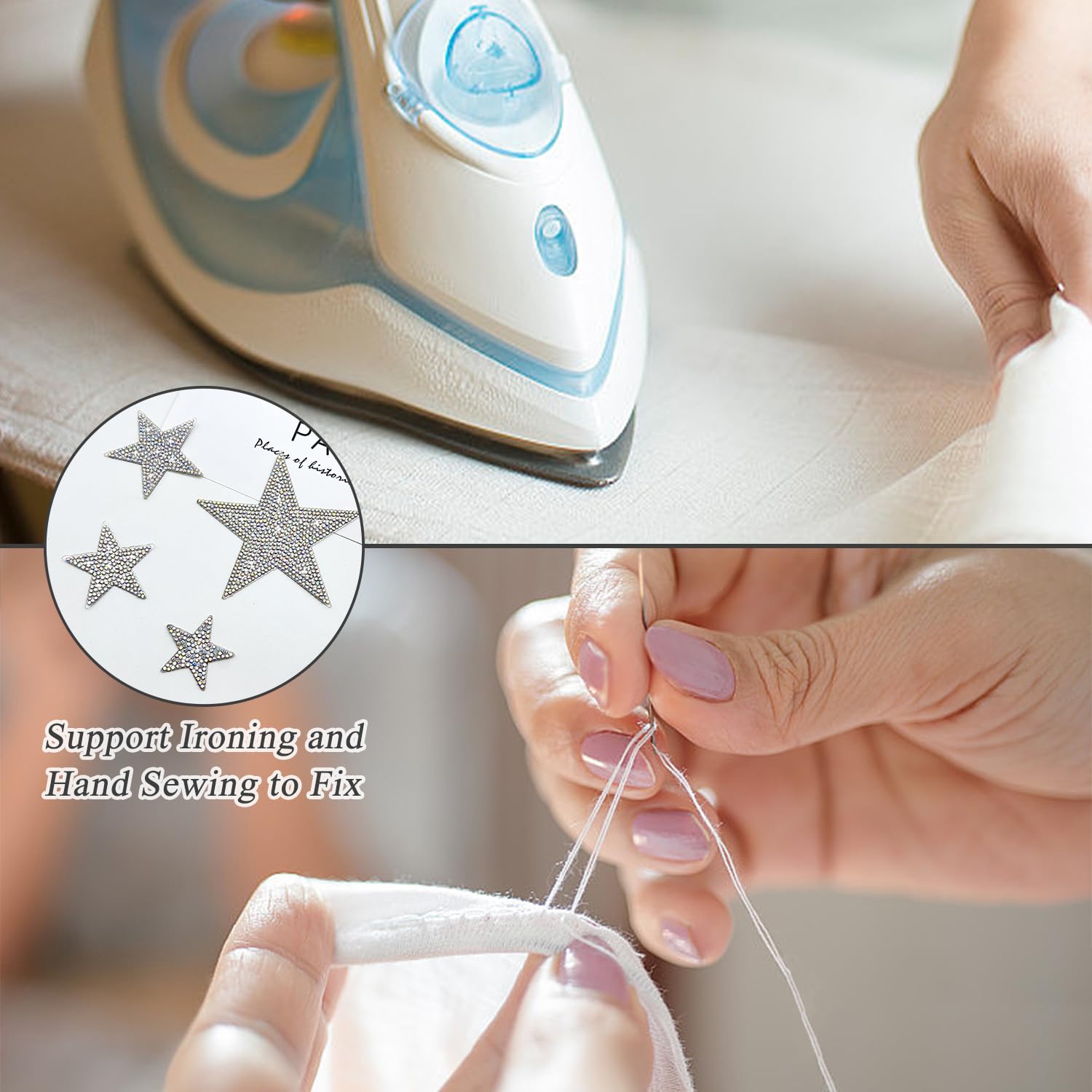 26 Toppe Termoadesive A Stella Con Strass - Argento, 4 Dimensioni, Per Abiti E Borse