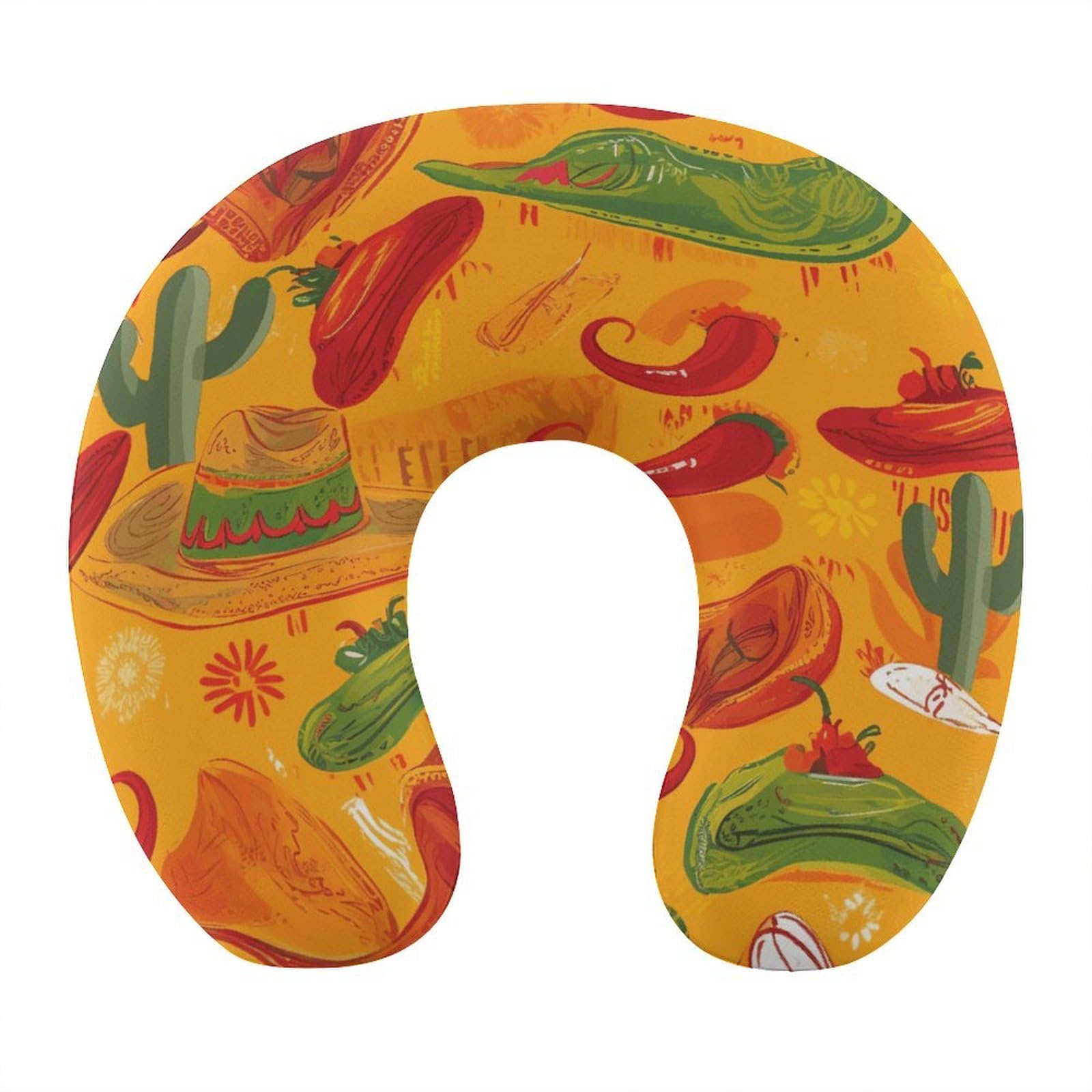 VstaDank Cactus Hat and Chili Pepper Neck Pillow Soft Comfortable Travel U Shaped Pillows Portable Pillows for Shoulder Memory Foam Head Support Pillow for Airplane Car Home Office