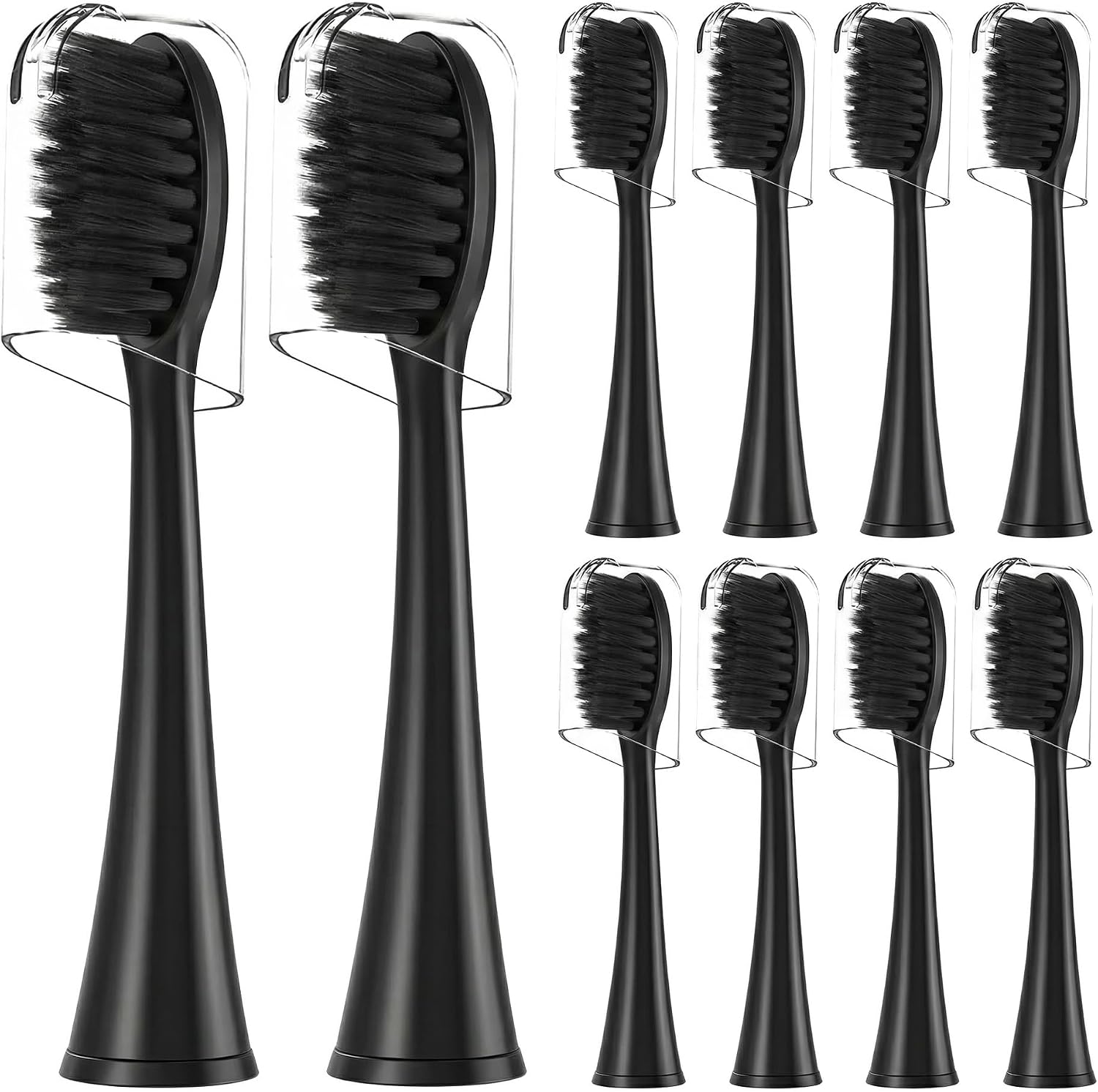 Toothbrush Replacement Heads Compatible with Burst Sonic Electric Toothbrush - Soft Bristles Brush Heads for Deep Cleaning and Teeth Whitening, Black, 10 Pack