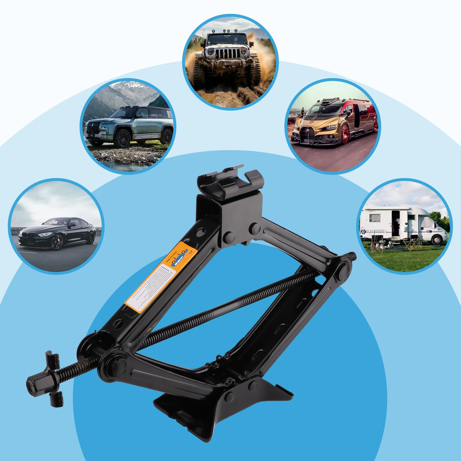 NVIYAM Cric Auto 2T, Set Professionale Cric a Forbice con manovella e chiave telescopica per dadi, Kit Di Cric Auto Professionale Cric Portatile per SUV, Camion, Auto