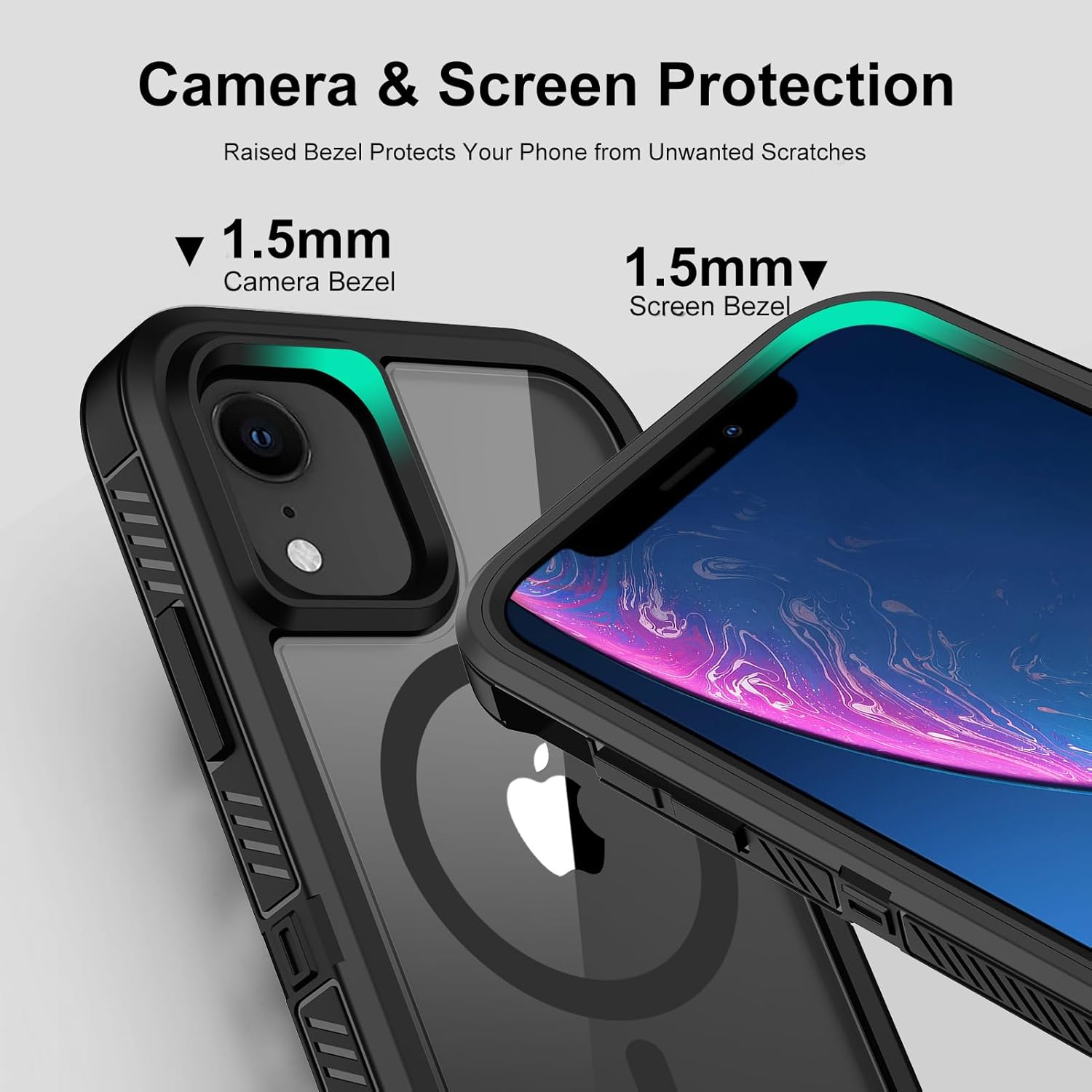 Magnetic Case for iPhone XR,Compatible with Magsafe,Military Grade Anti-Drop Shockproof Defender i phoneXR Phone Cases w/2x Screen Protectors,2 Layers Rugged Heavy Duty Protective Bumper Cover (Clear)