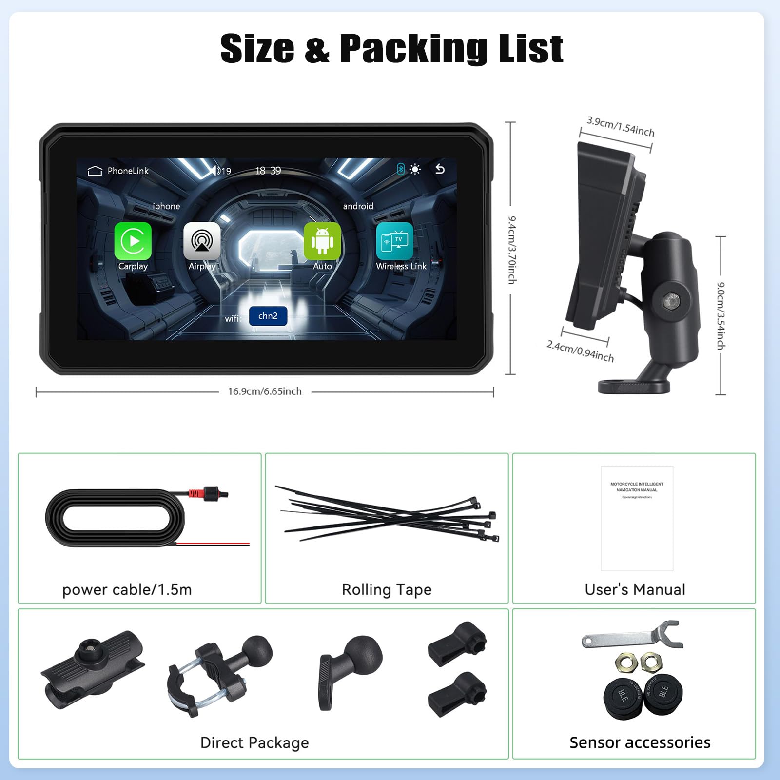 Schermo portatile Moto Carplay 6 pollici IP68 GPS Bluetooth Wireless CarPlay Android Auto TPMS