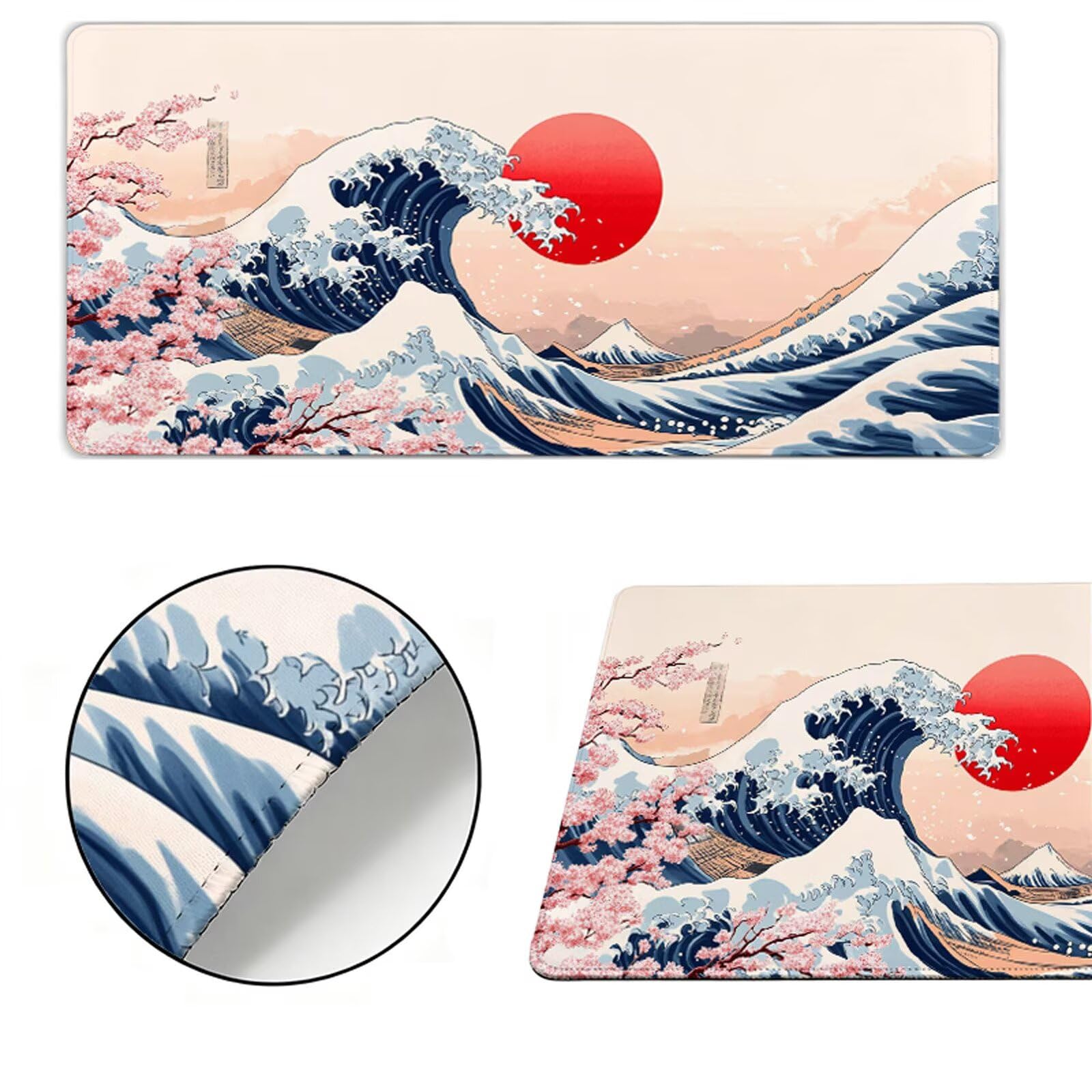 Japonia podkładka pod mysz dla graczy XXL 1000 x 500 x 3 mm podkładka pod mysz kwiaty wiśni, przeszyte krawędzie, wodoodporna i antypoślizgowa gumowa podstawa, komputer biurowy, gry, prezent dla