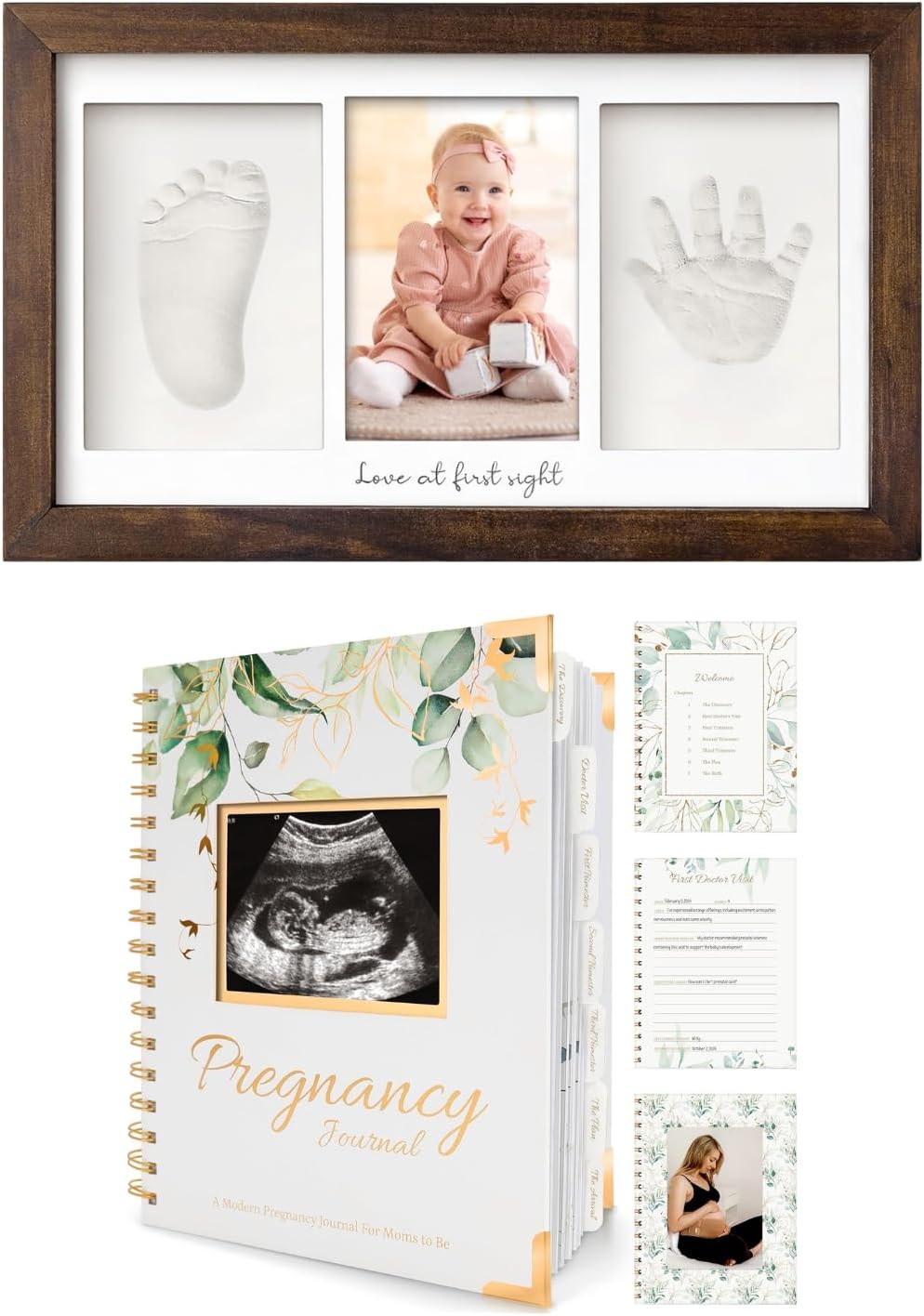 KeaBabies Baby Hand and Footprint Kit and Pregnancy Journal Memory Book - Baby Prints Duo Photo Frame for Newborn - 90 Pages Hardcover Pregnancy Book, Pregnancy Planner Journals