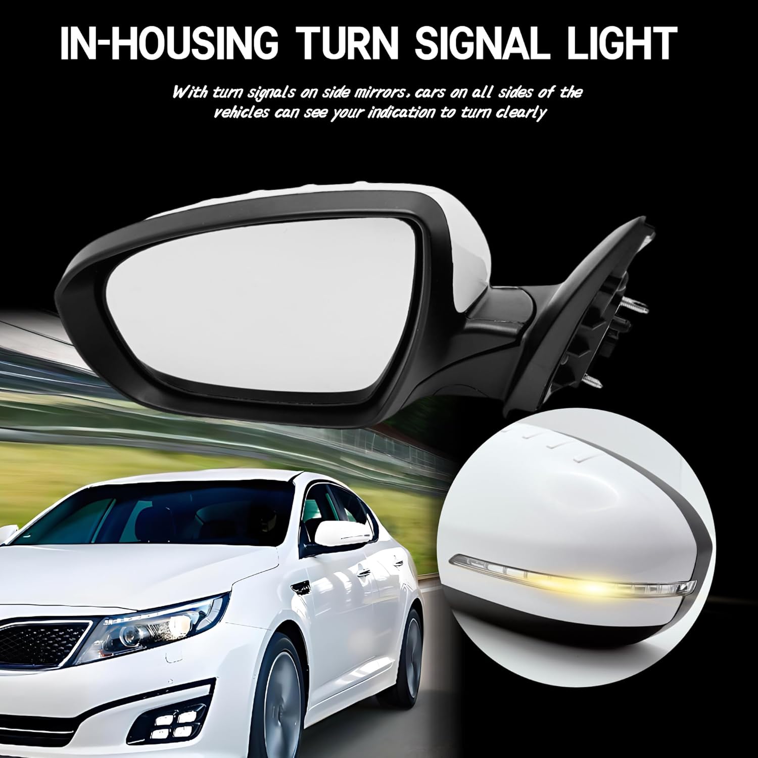 Left Driver Side Mirror Compatible with 2014-2015 Kia Optima Rear View Mirror With In-housing Signal Light, Manual Folding Power Glass Heated White