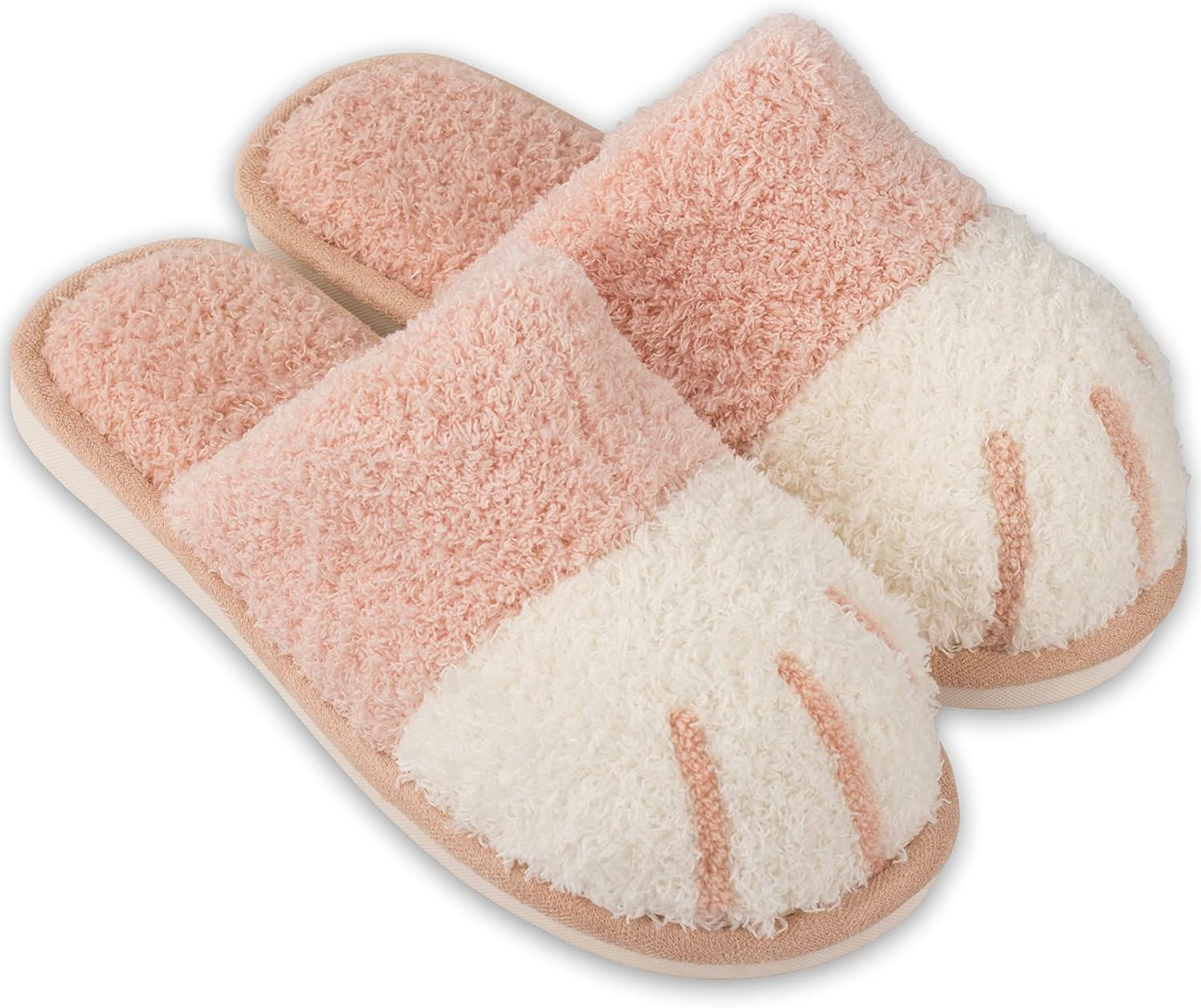 Jugaogao House Slippers for Women, Cute Cat Paw Animal Fluffy Fuzzy Slippers Shoes with Memory Foam for Women Indoor Home Using