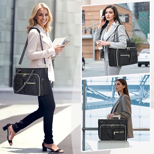 Miniatura 2 de RAINSMORE Bolsa de mano para profesores, bolsa de computadora portátil de 15.6 pulgadas para mujer, bolsas de trabajo, bolsa de enfermera, bolsa