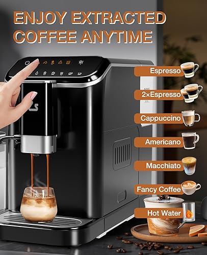 Miniatura 8 de Máquina de café expreso totalmente automática, máquina de café y café con espumador de leche automático, molinillo de granos espresso integrado y