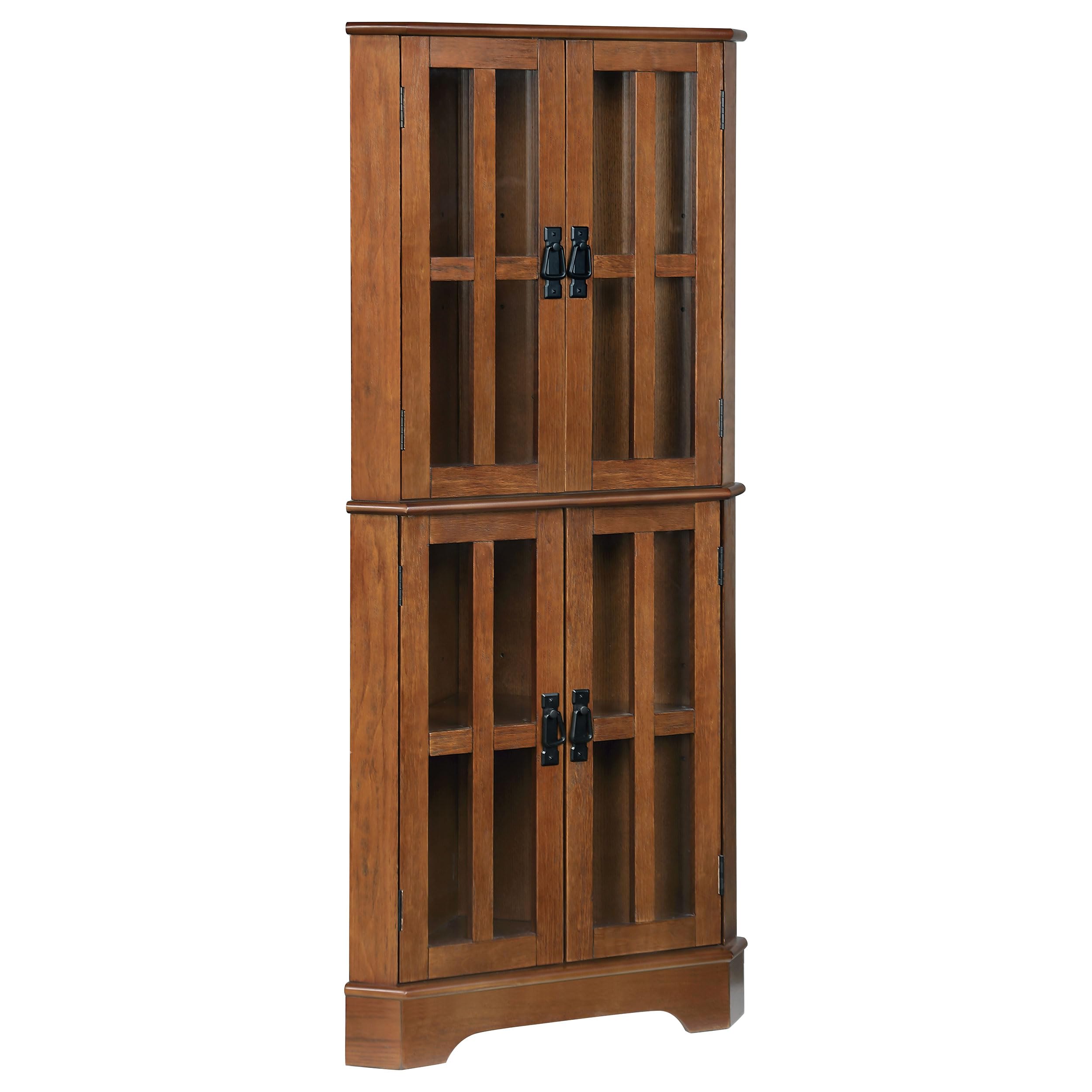 Coaster Home Furnishings - Coreosis - 4-Door Wood Corner Curio Cabinet with Clear Tempered Glass Window Panels, Adjustable Shelves and Two Storage Areas - Living Room - Golden Brown - 950185