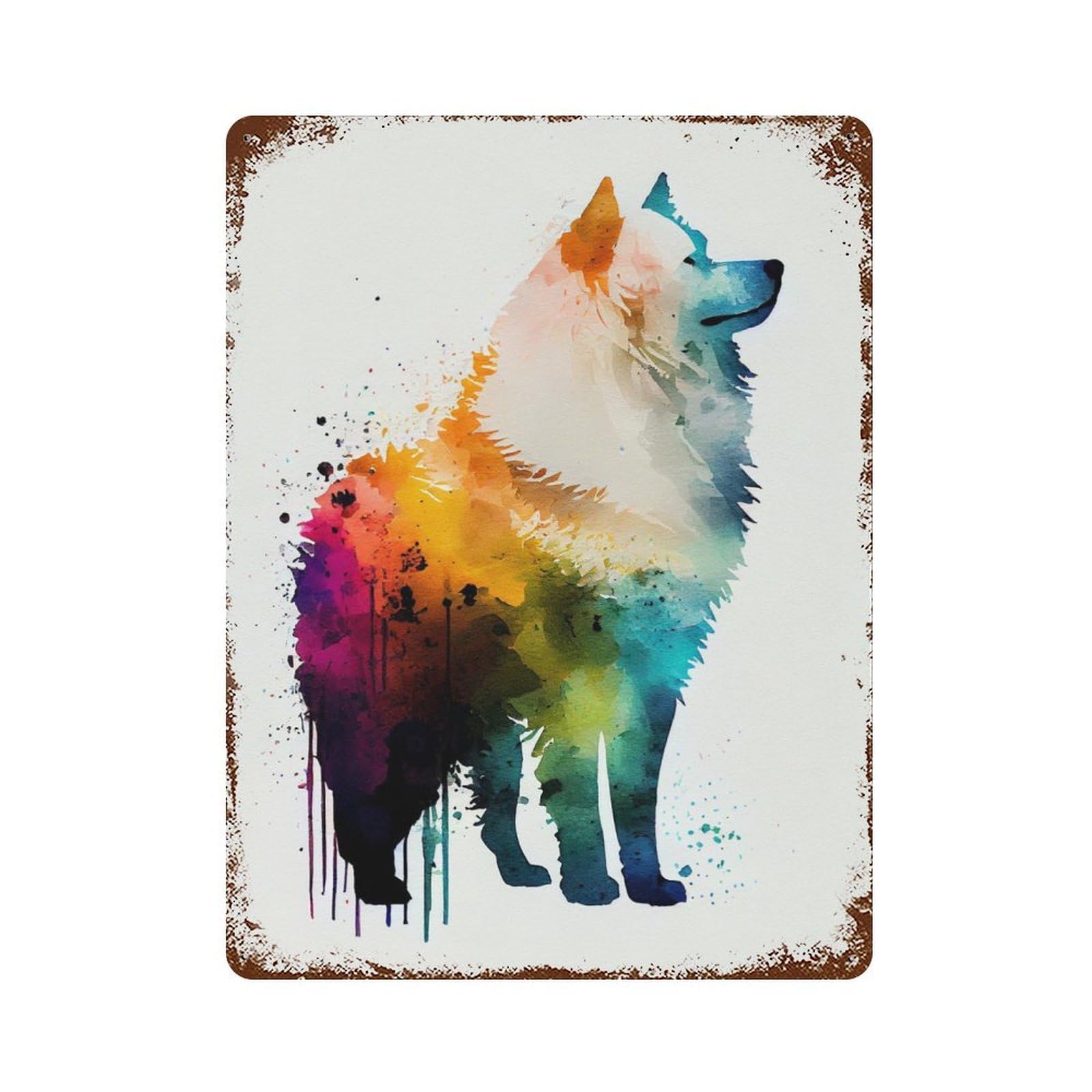 Samoyed Rainbow Rusty Metal Tin Sign 15.7"x11.8", for Basement, Hobby Room And Garage Decor, Retro Wall Decor