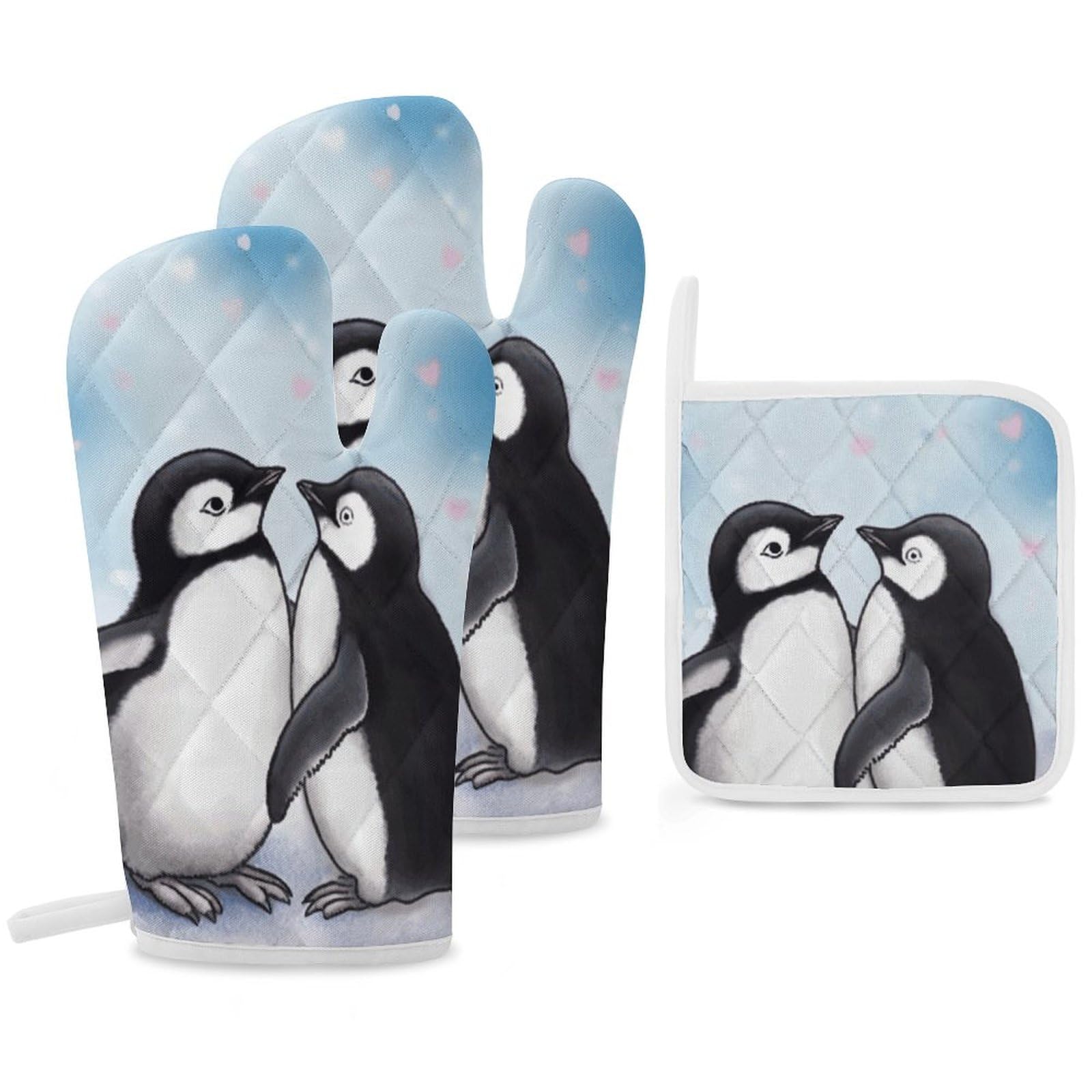 Gants de cuisine et maniques I Love Penguins résistants à la chaleur