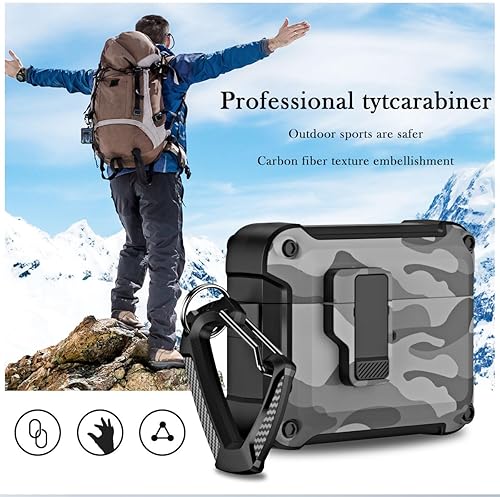 Miniatura 6 de Funda para AirPods Pro de 2 generación con bloqueo, compatible con carga inalámbrica Funda protectora rígida militar con mosquetón para AirPods Pro
