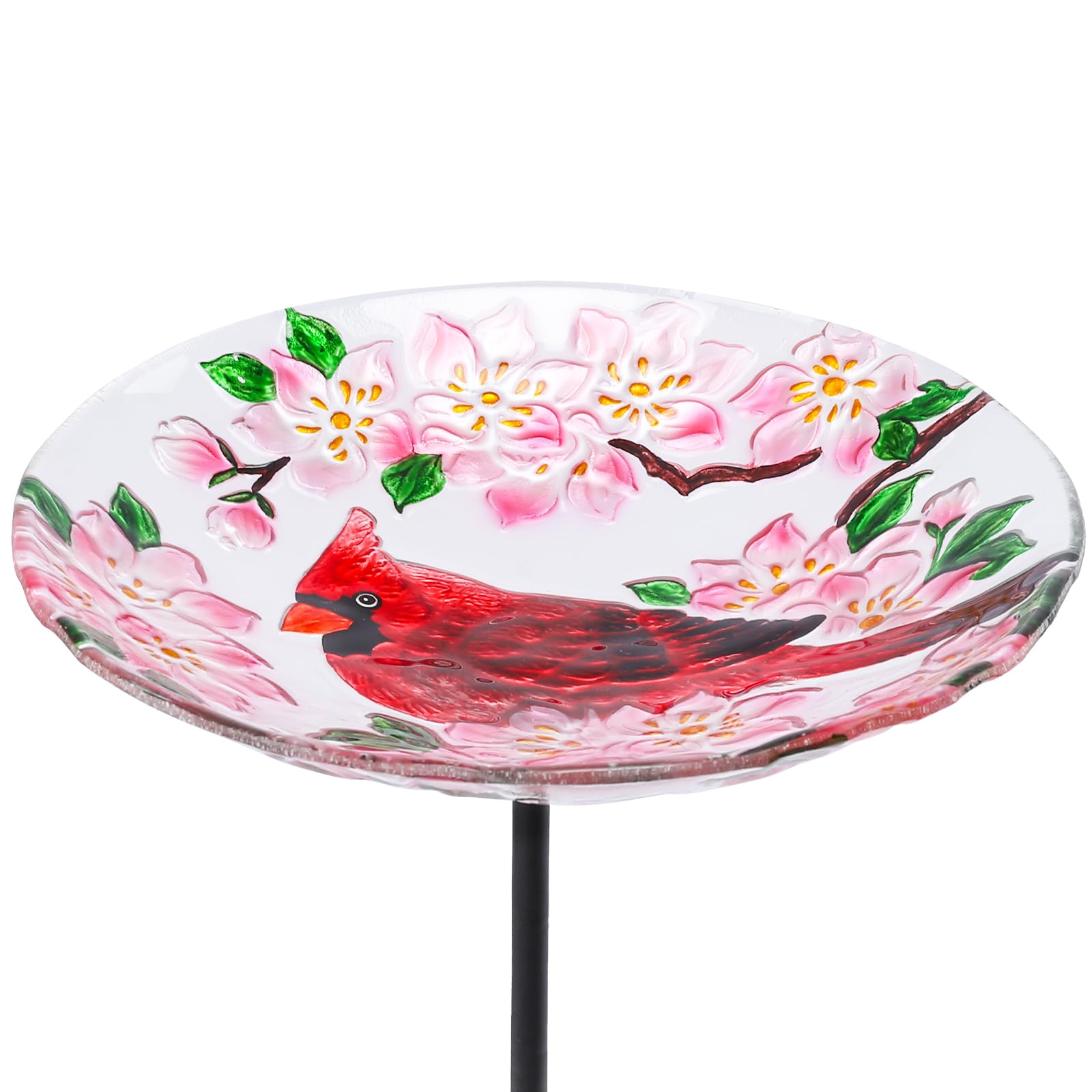 MUMTOP Glass Bird Baths for Outdoors-Outdoor Bird Bath Bowl- Cardinal and Flower Birdbaths Yard Stake, Bird Feeders for Outside, Garden, Patio, Lawn