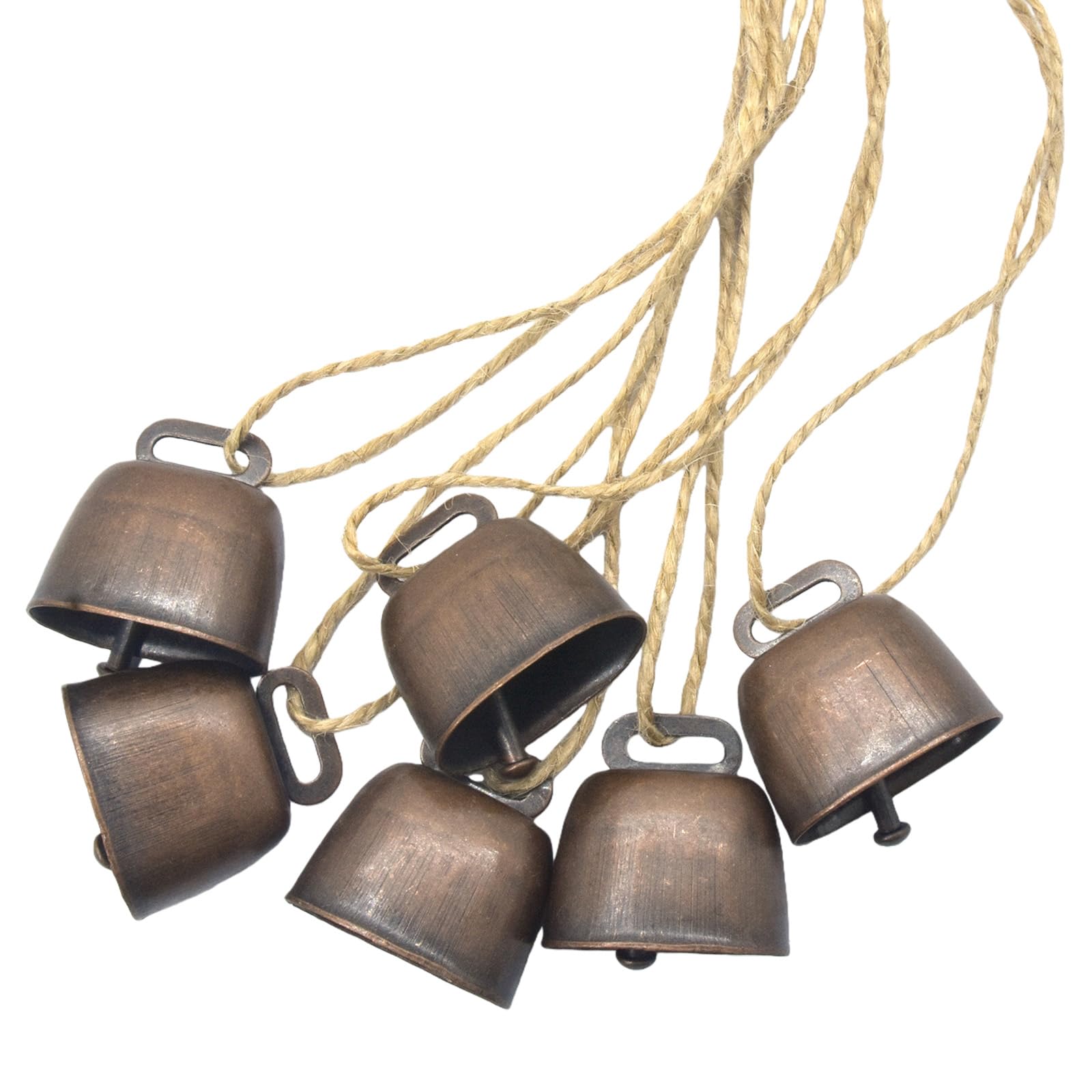 Jazuaiao 6Pcs Classical Bronze Cowbell Metal Hanging Bells Decoration for Craft Projects Home Cafes Shop Festive Christmas Wreath Home Decors Bells