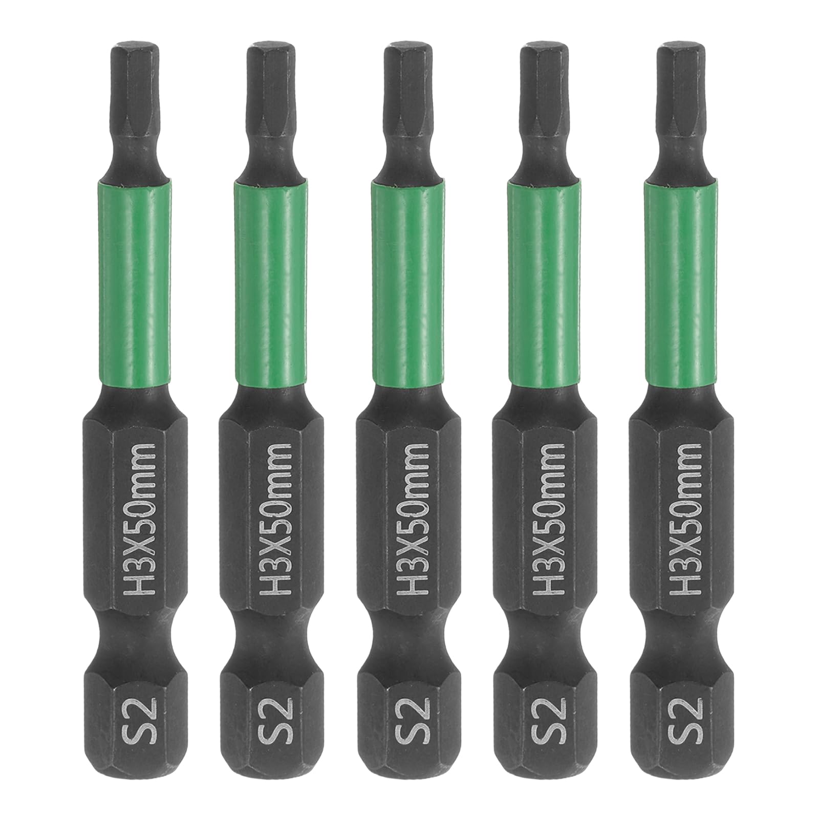 sourcing map 5pcs H3 Flat Hex Head Screwdriver Bit 3mm Metric Tip 1/4" Hex Shank 50mm (2") Long Magnetic Hexagonal Screw Drill Bit Wrench Black Phosphate S2 Steel Power Driver Socket