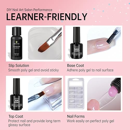 Miniatura 6 de Kit de uñas de poligel con lámpara UV, 12 brillos y 2.3 fl oz, kit de iniciación de gel de uñas de poliéster transparente para extensión de uñas de