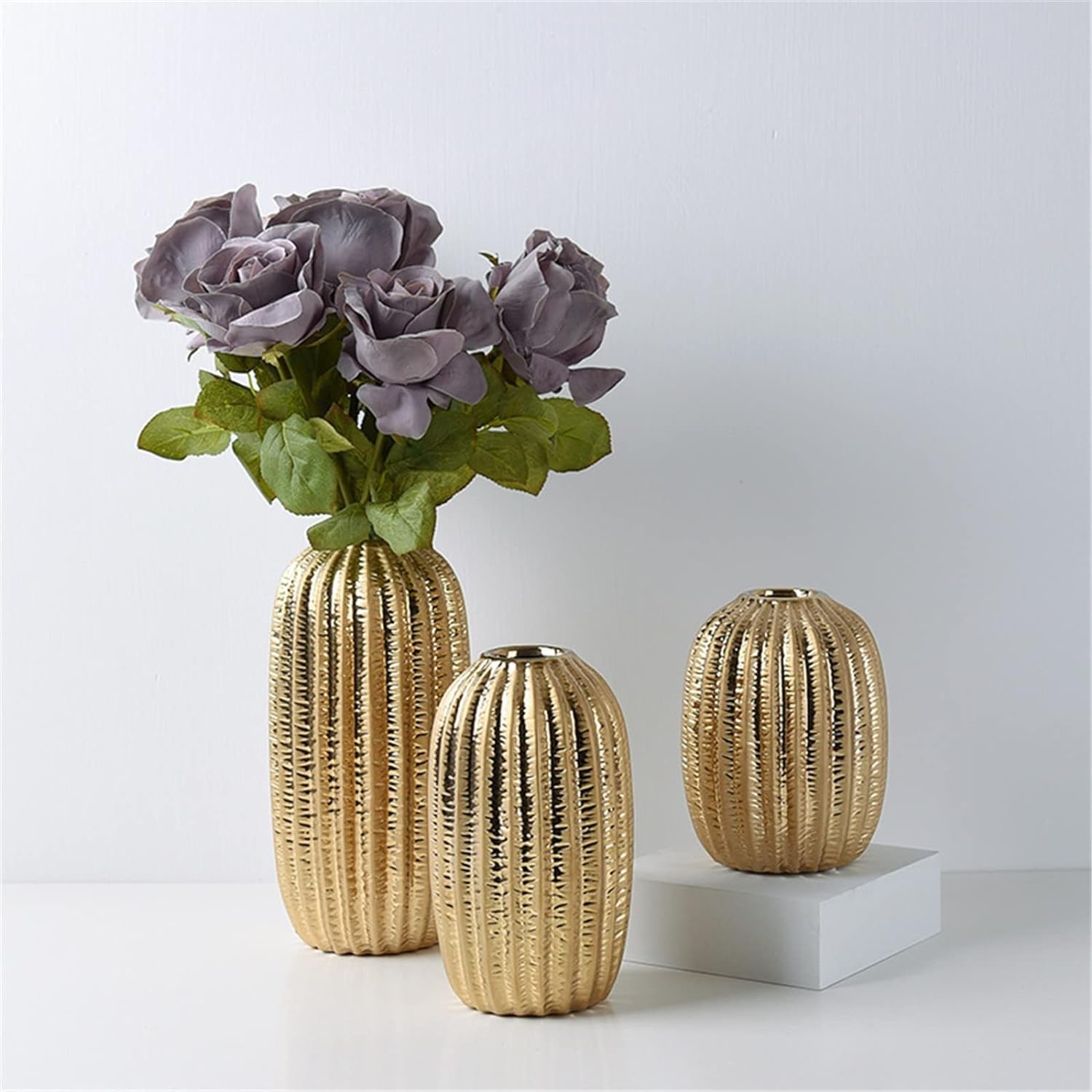 Golden Decor Lot de 3 vases à fleurs décoratifs pour salon de style scandinave pour tiges de fleurs, pour hall d'hôtel