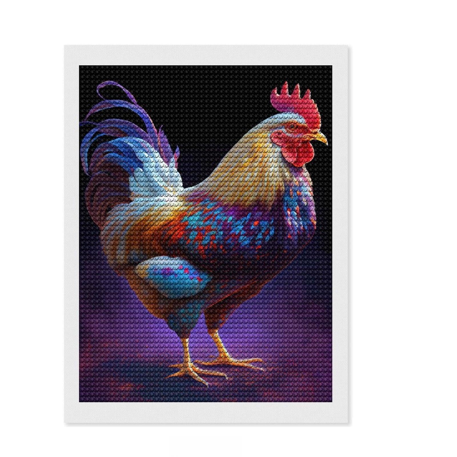 Junmoney Farm Chicken Oil Paint Full Drill Diamond Painting Kit 12"x16", Satisfying Creative Project, Finish and Display, Stress Relief Craft
