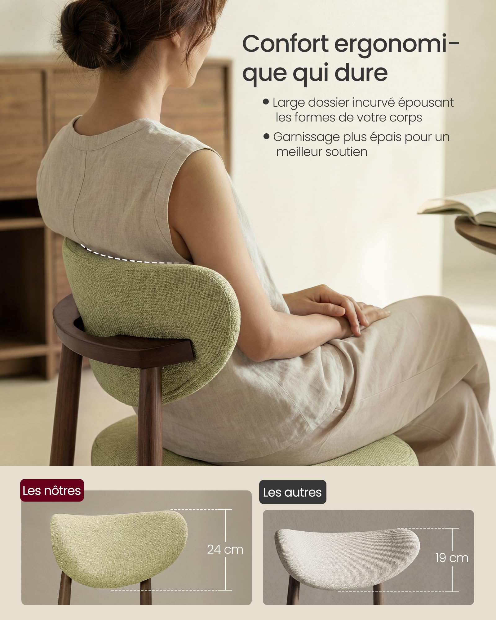 VASAGLE Lot de 2 Chaises Salle à Manger, Dossier Incurvé