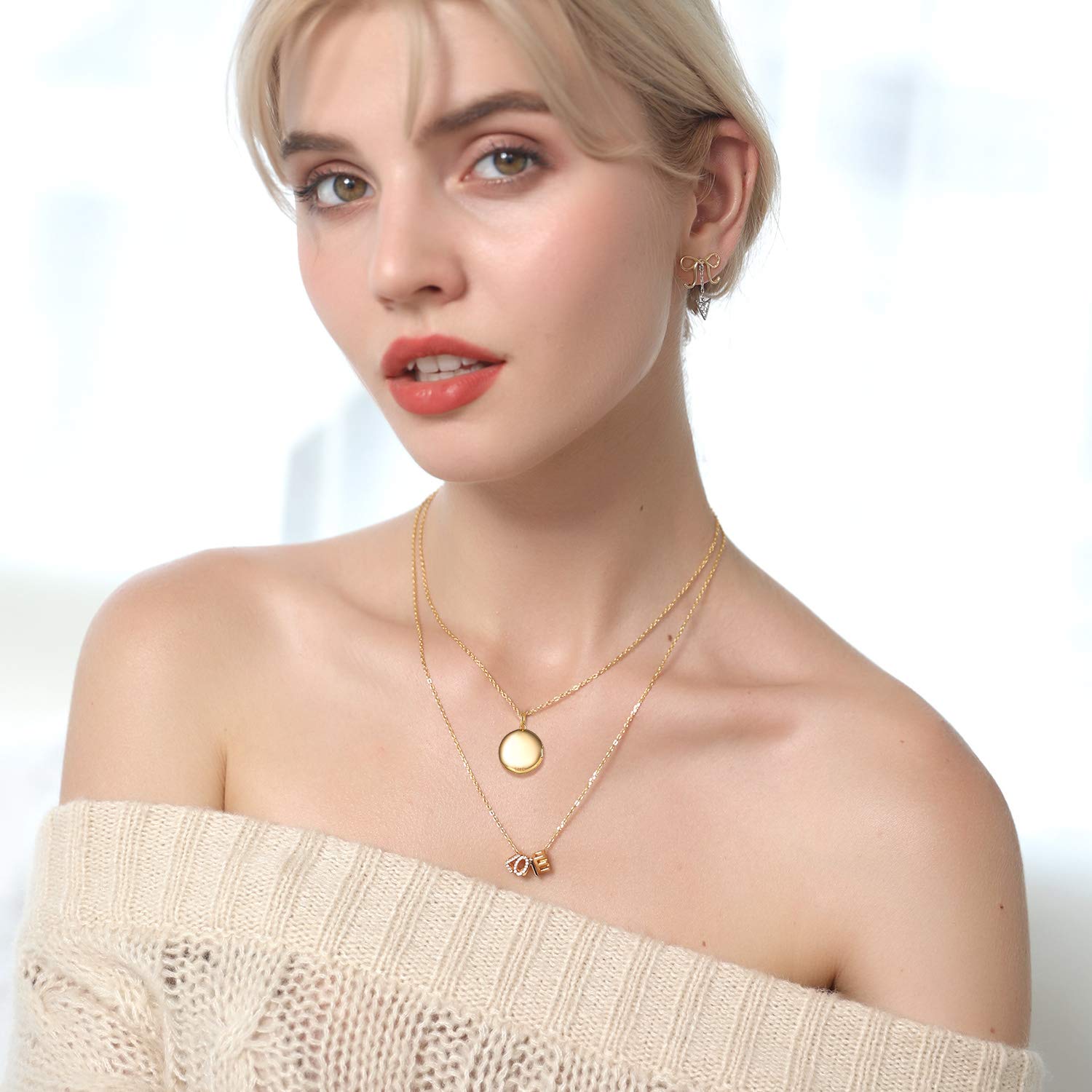 SILVERCUTE Collana Donna Argento Sterling 925 con Foto Personalizzata Medaglione Portafoto Cuore/Rotondo/Ovale Classico Elegante Argento/Oro/Oro Rosa Collana Personalizzata con Foto Idee Regalo