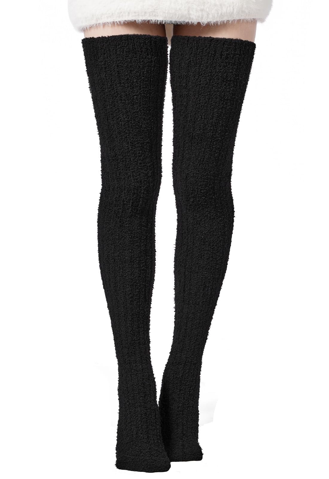 Moon Wood Womens Thigh High Socks Long Soft Warm Leg Warmers Fuzzy Over Knee High Stockings Coral Fleece