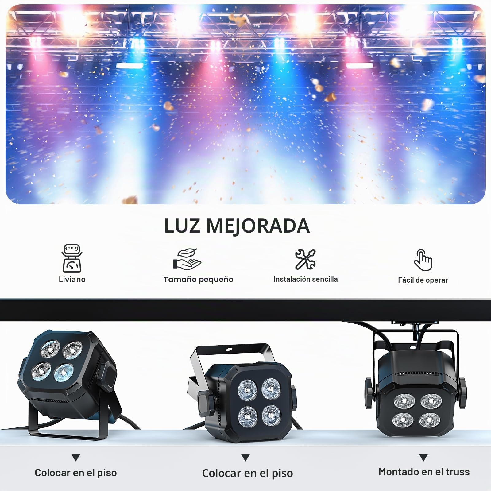4 x 8W RGBW 4 en 1 LED Par Mini luces de escenario con DMX512, control por sonido, foco Par de 4/8 canales para hogar, fiestas, espectáculos y eventos (4 piezas)
