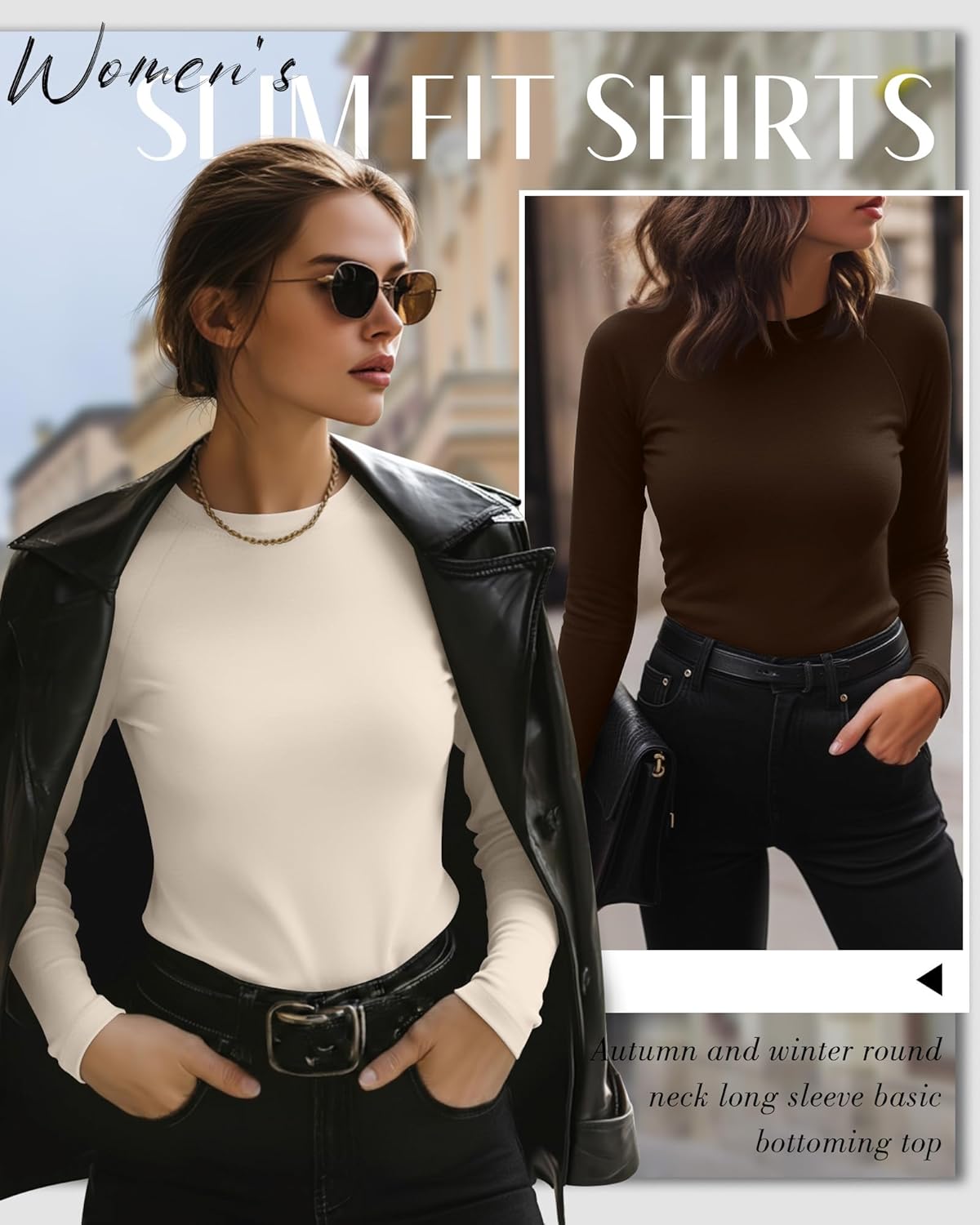 4 Pack Women's Long Sleeve Shirt Slim Fit Crew Neck Tops Casual Basic Stretch Cotton Blend Fall Going Out Outfits - Image 3