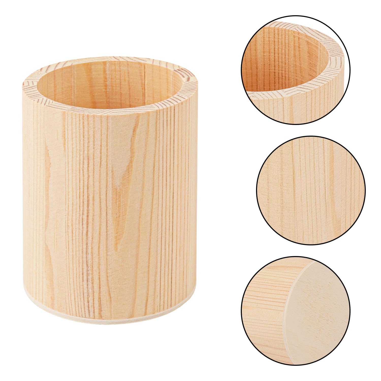 18 Stück runder unlackierter Holz-Bleistifthalter, 7,6 x 7,6 x 10,2 cm, Holz-Bleistiftbecher-Halter, Holz-Bleistiftbecher für Schreibtisch, Büro, DIY-Projekt
