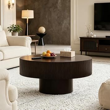 Handcraft Drum Round Coffee Table with Wave Design F