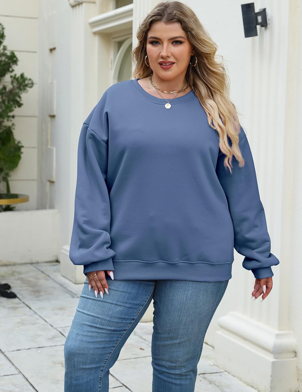 Plus Size Sweatshirts for Woman - Oversize Womens Crewneck Sweatshirt Long Sleeve Fleece Sherpa Pullover Tops Loose Fit - Image 2