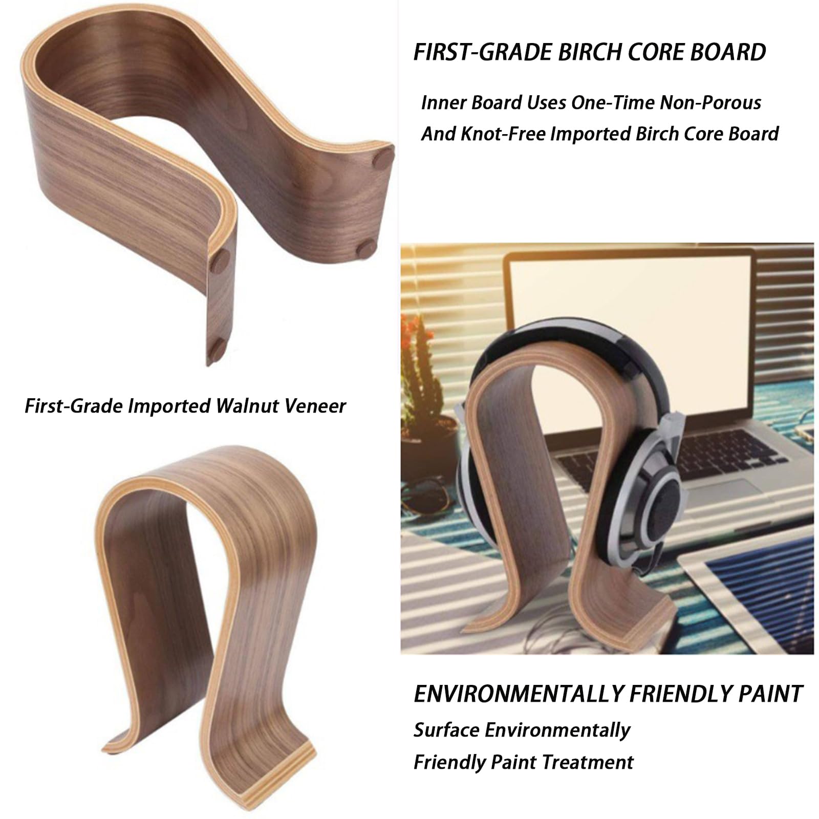 Headphone Stand, Soporte para Auriculares de Madera, Soporte Universal para Auriculares, Base Universal,con Silicona TPU Antideslizante, Adecuado para Oficina en Casa (Nuez)