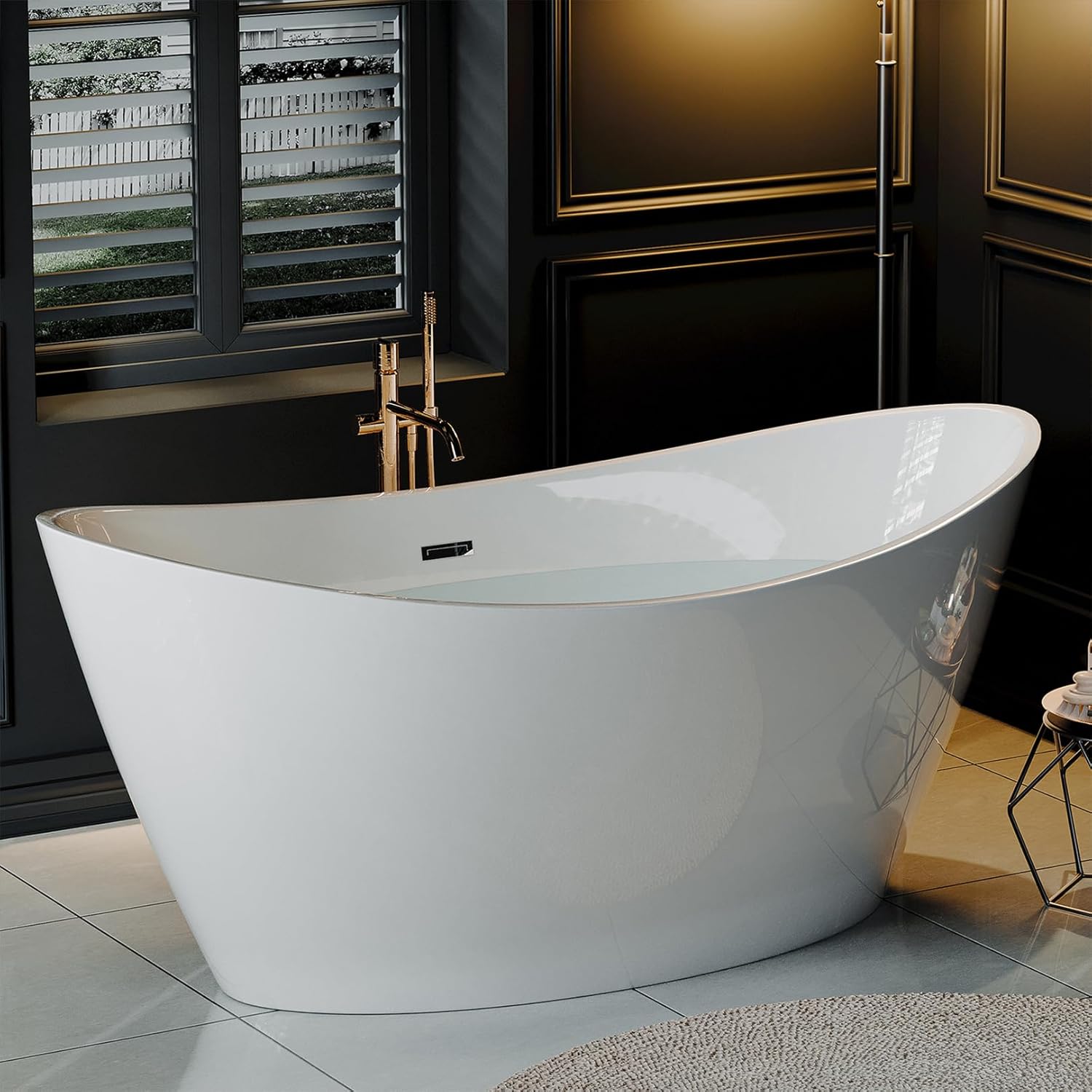 Empava 67 Inch Freestanding Bathtub, Oval Deep Soak Acrylic Tub with Anti-Slip Bottom for Bathroom, Luxurious SPA Experience at Home (Drain & Overflow Included)