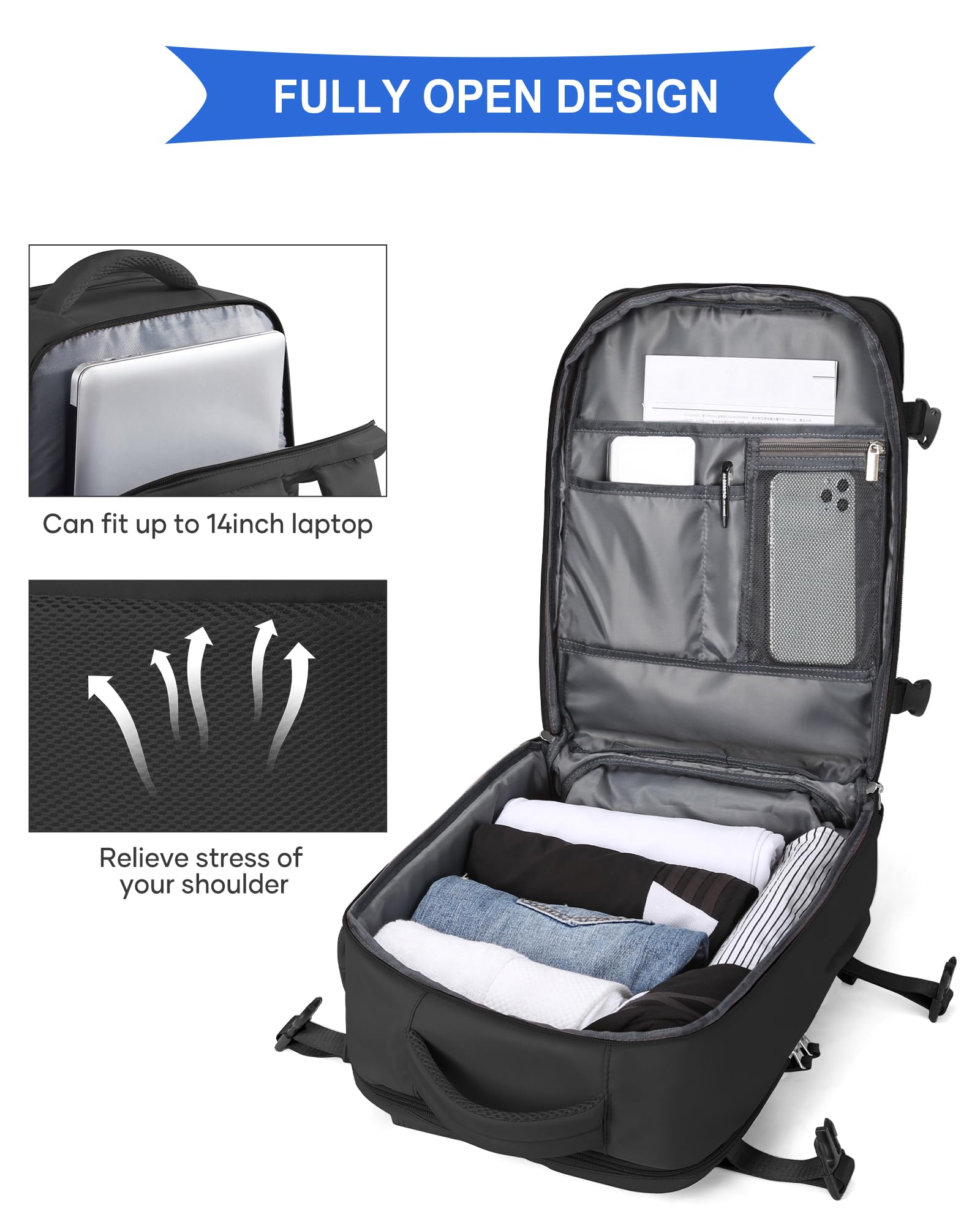 SZLX Zaino Ryanair 40x30x20 Sottovuoto Zaino da Viaggio 40x30x20 Wizzair Donna da escursionismo sportivo impermeabile Zaino Casual Laptop da 14 Pollici con porta di ricarica USB Scomparto per Scarpe