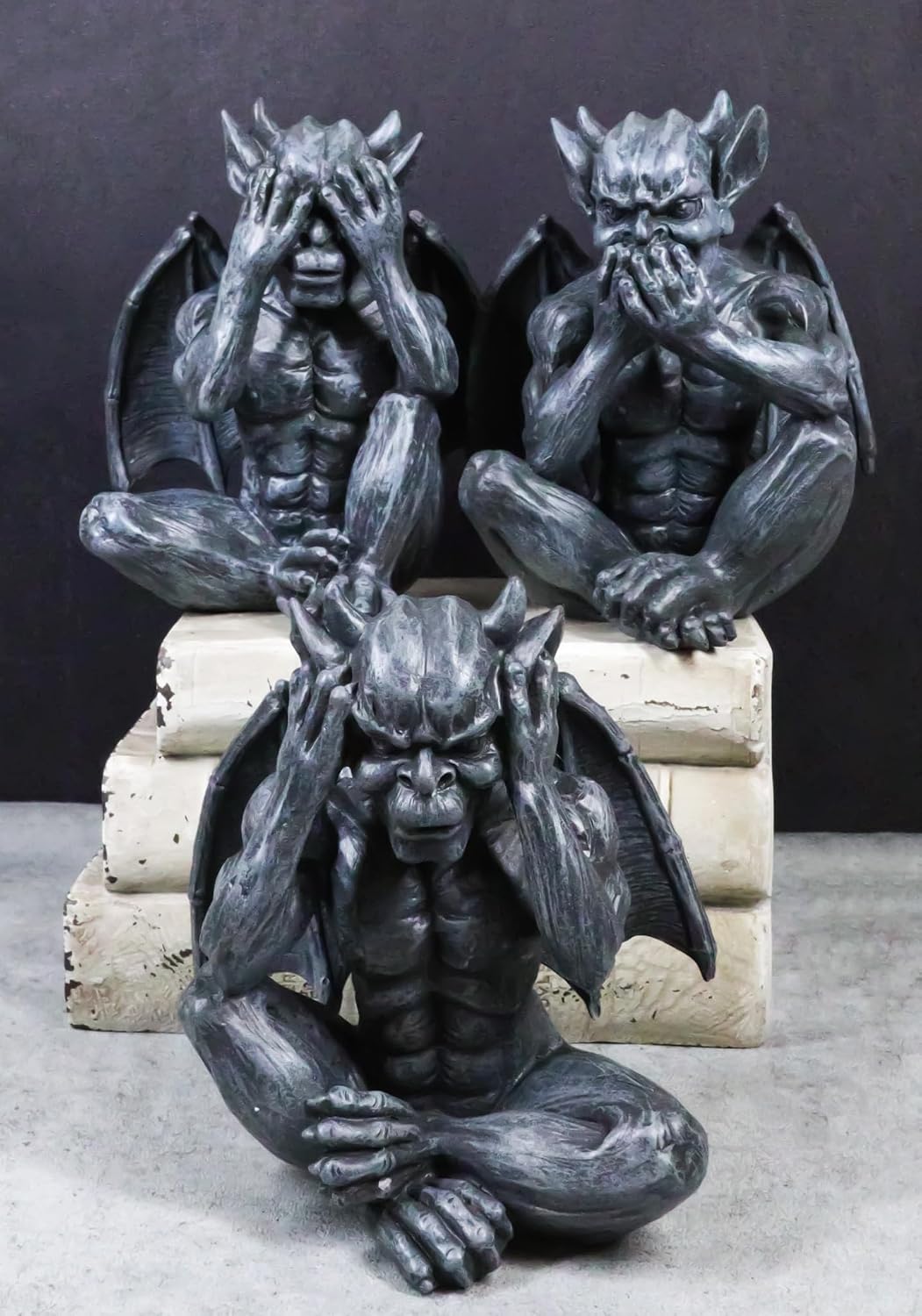 Ebros Gift Notre Dame Whimsical Winged See Hear Speak No Evil Sitting Gargoyles Figurine Set of 3 As Fantasy Gothic Macabre Cathedral Tower Wardens Statues
