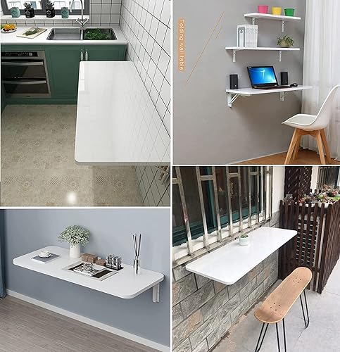 Miniatura 33 de Mesa plegable y versátil para montaje en pared, ahorra espacio, para cocinas, lavanderías, bares en casa y establecimientos gastronómicos, blanco