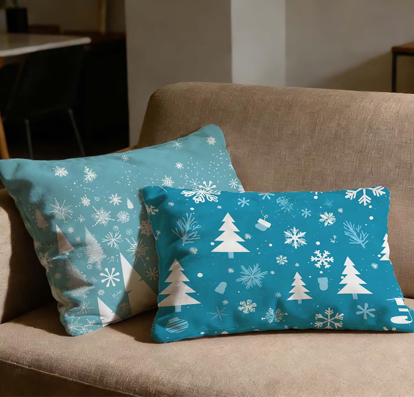 Housse de coussin bleu velours motif arbre pour décoration de canapé et chambre moderne
