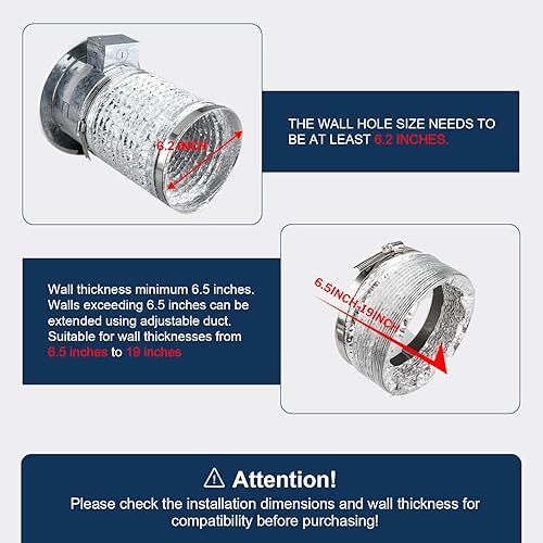 Miniatura 2 de Quini Extractor de pared 512M de 6 pulgadas, 80 CFM 4.0 Sones, ventilador de pared de baño, ventilador de ventilación de cocina, ventilación de 6